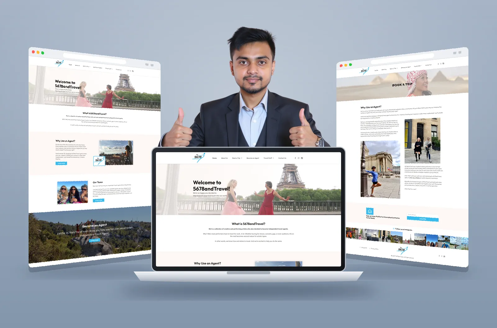 5678 and Travel website shown on laptop and browser mockups