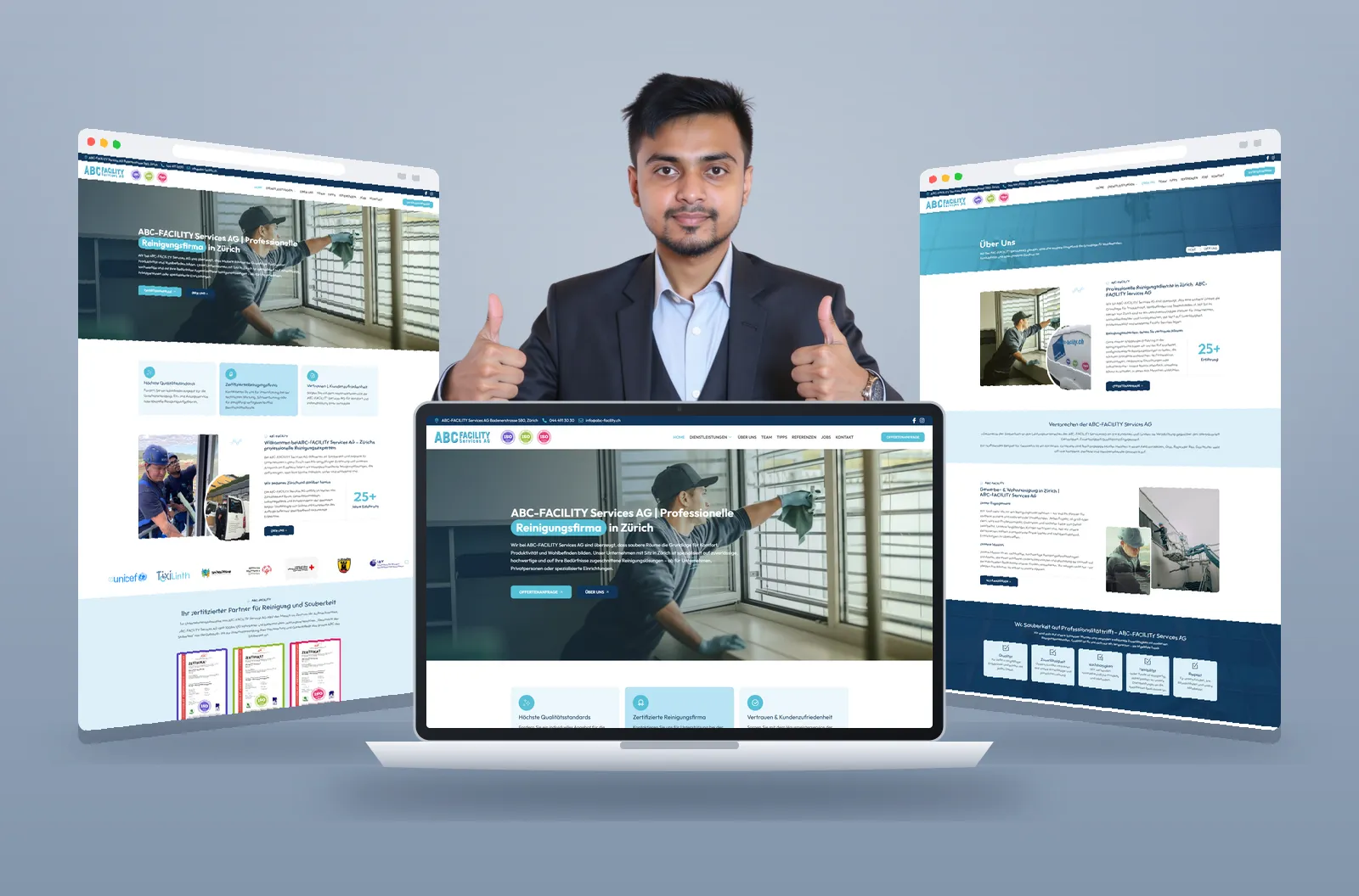 ABC Facility Services website shown on laptop and browser mockups
