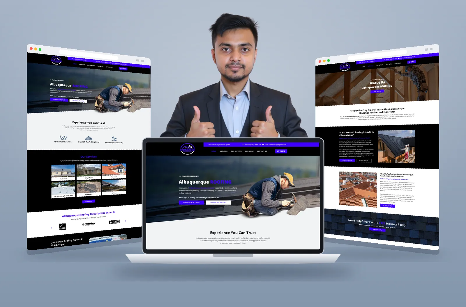 Albuquerque Roofing website shown on laptop and browser mockups