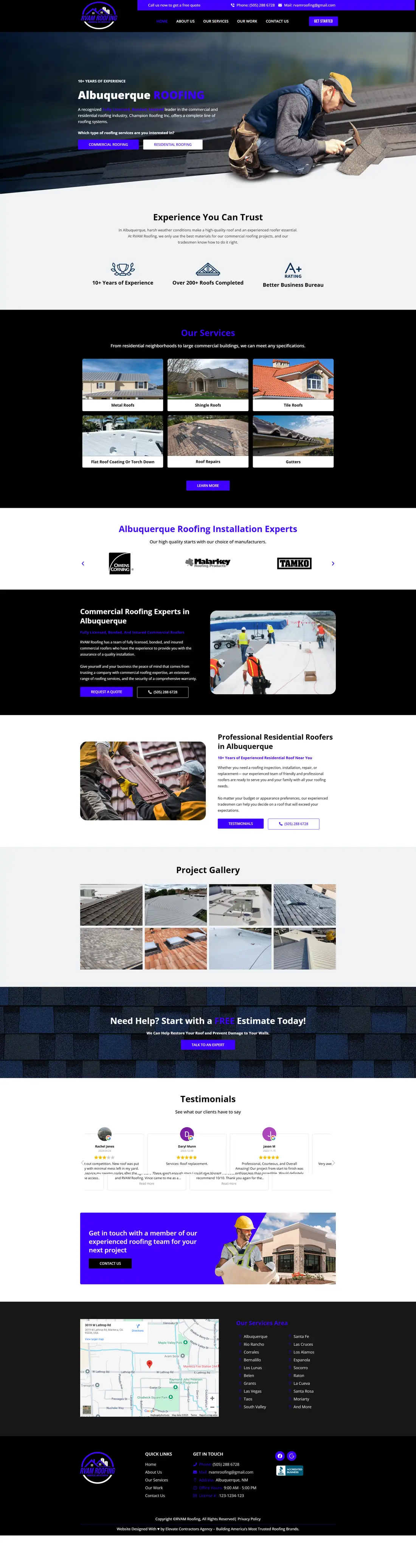 Albuquerque Roofing — Homepage page design