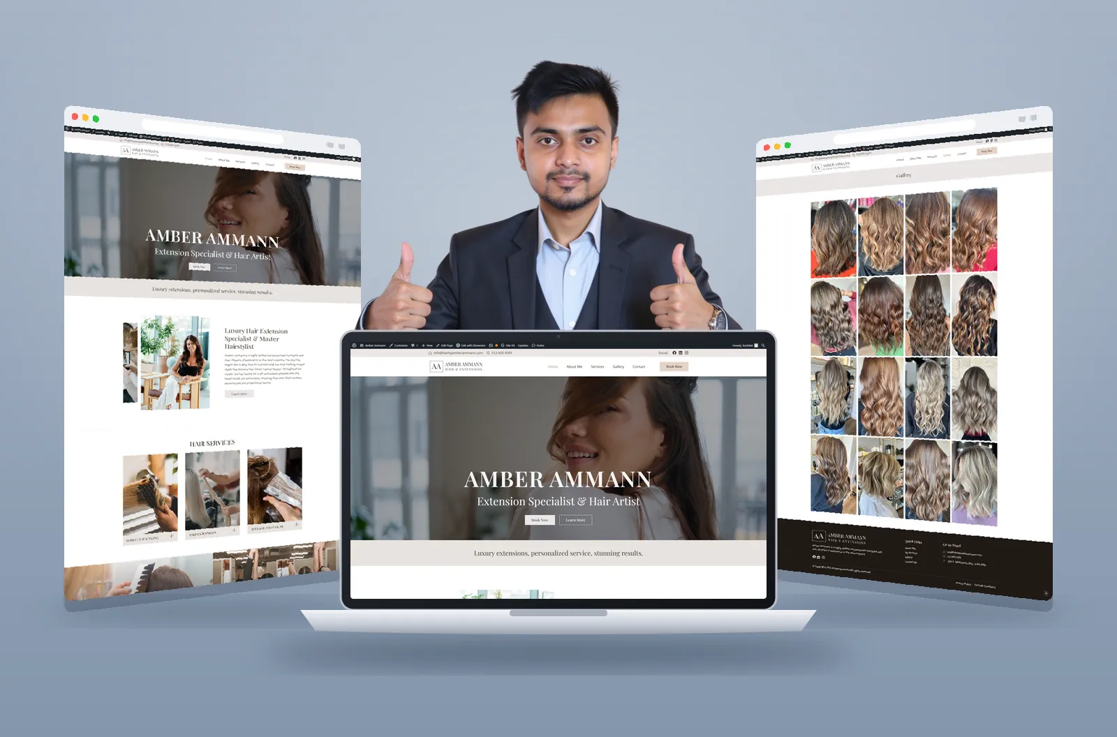 Amber Ammann website shown on laptop and browser mockups