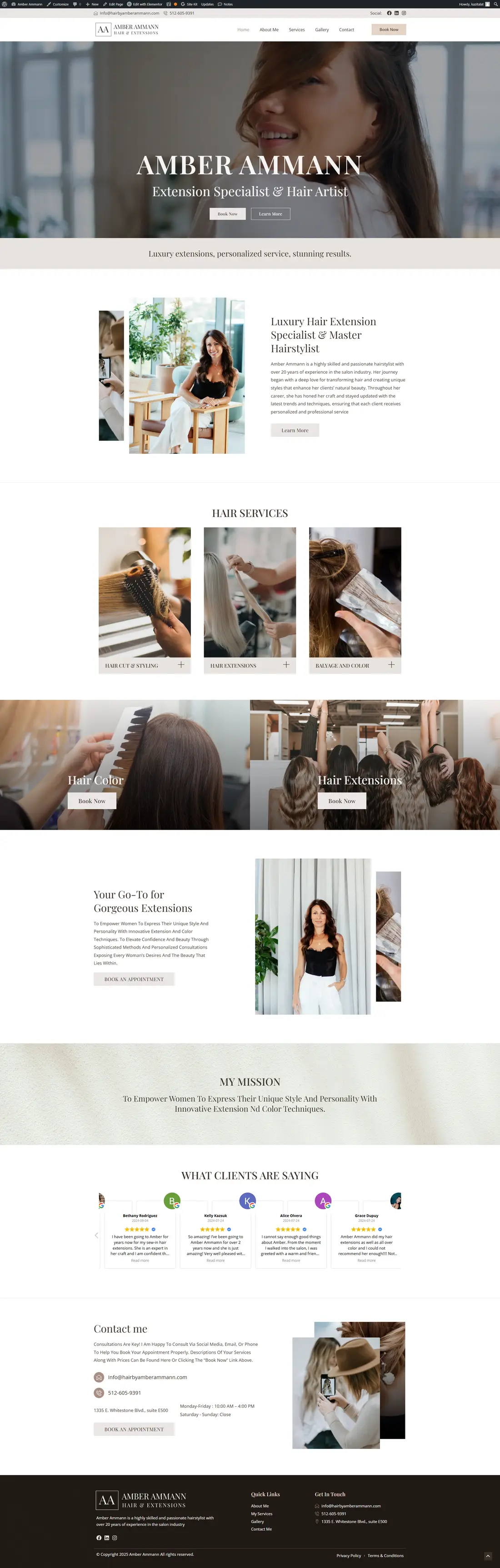 Amber Ammann — Homepage page design