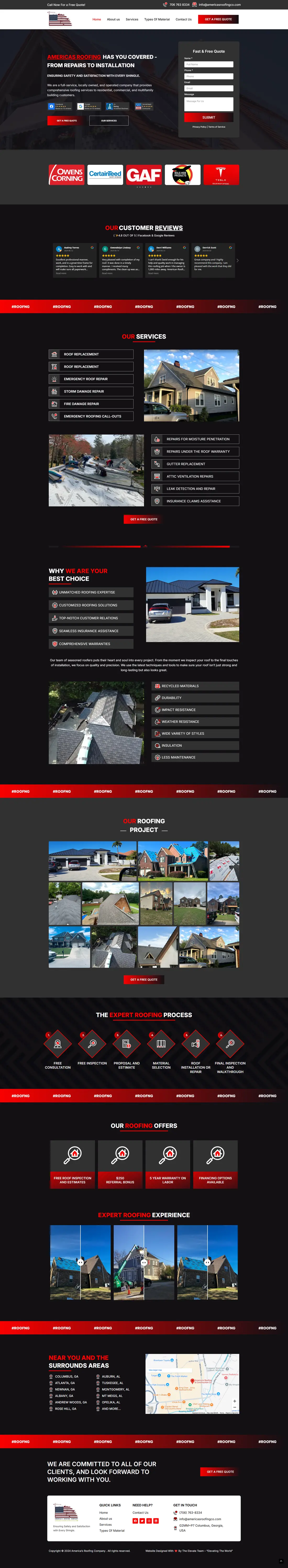 Americas Roofing — Homepage page design