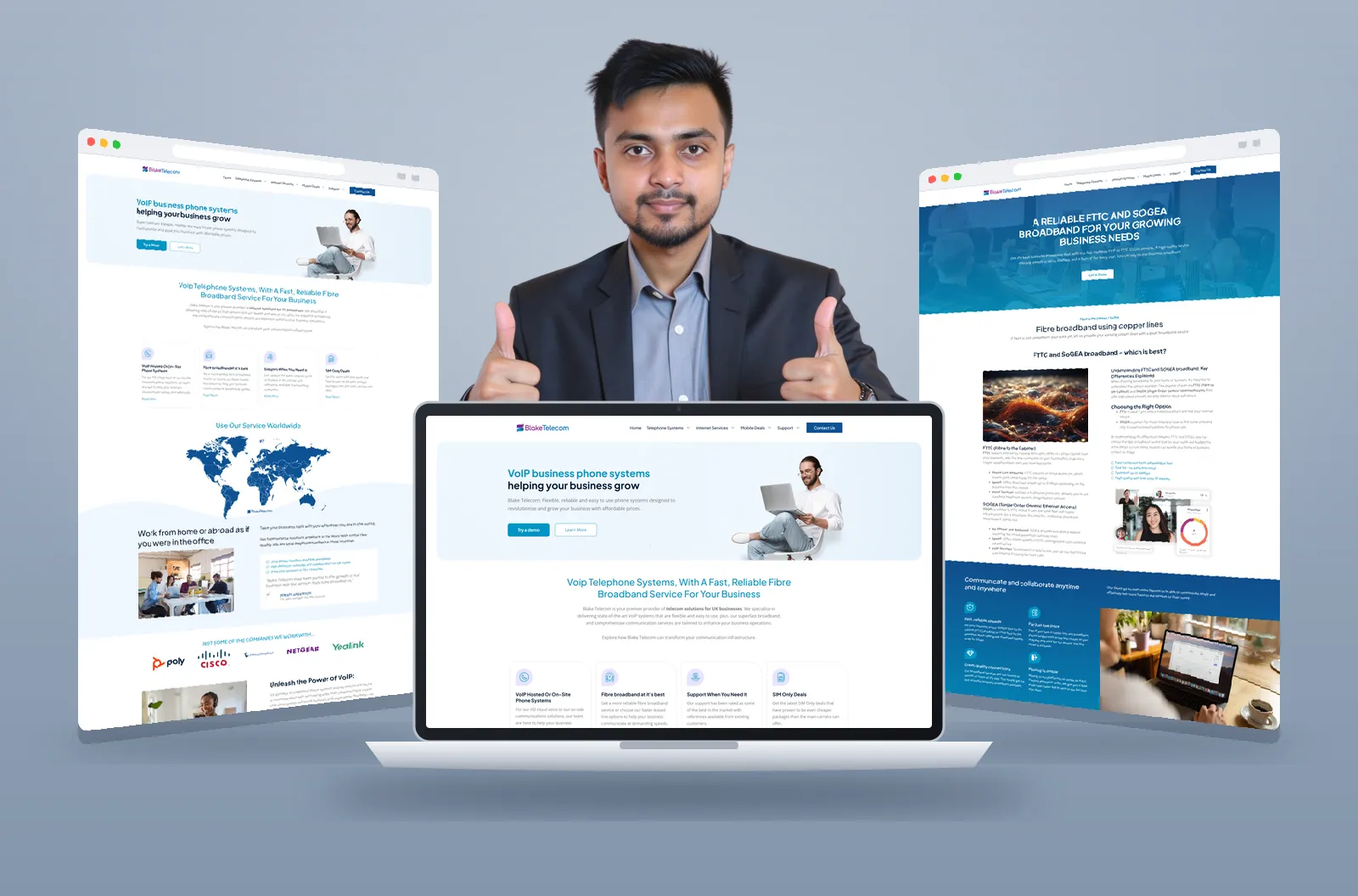 Blake Telecom website shown on laptop and browser mockups