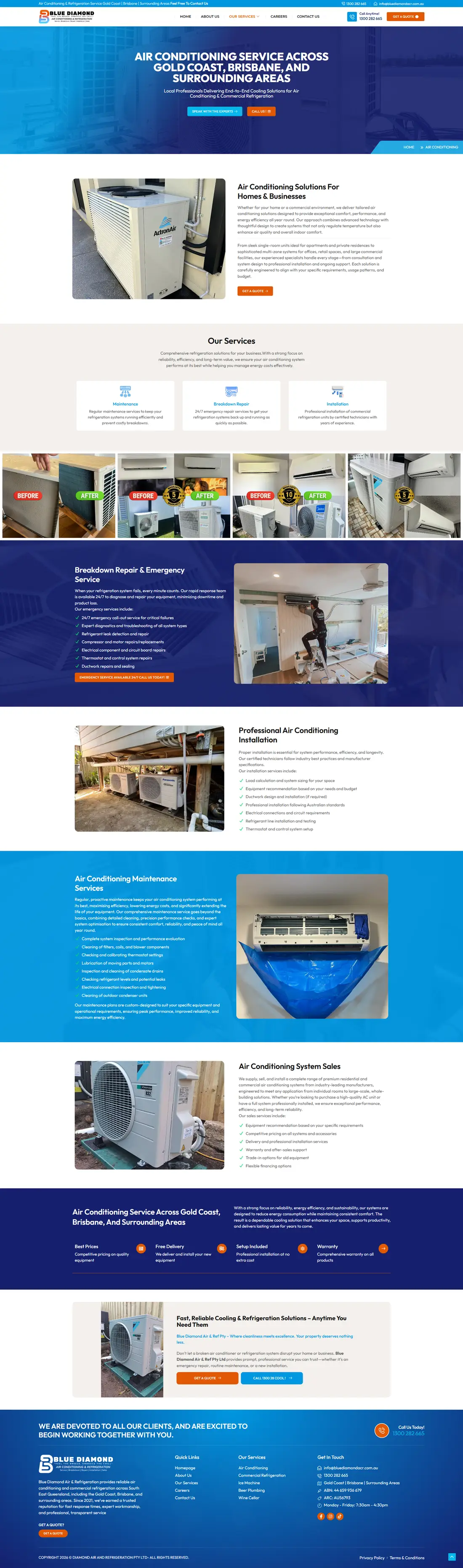Blue Diamond Air & Refrigeration — Homepage page design