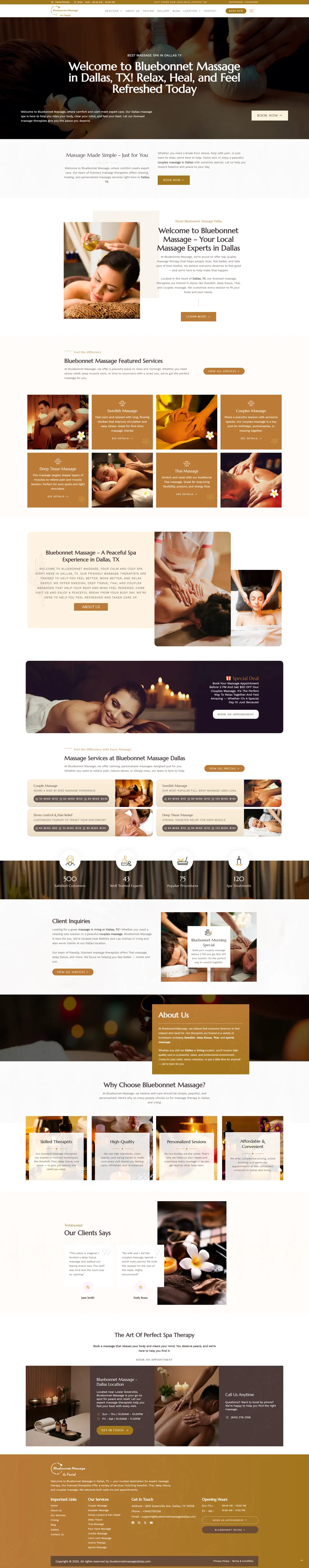 Bluebonnet Massage — Homepage page design