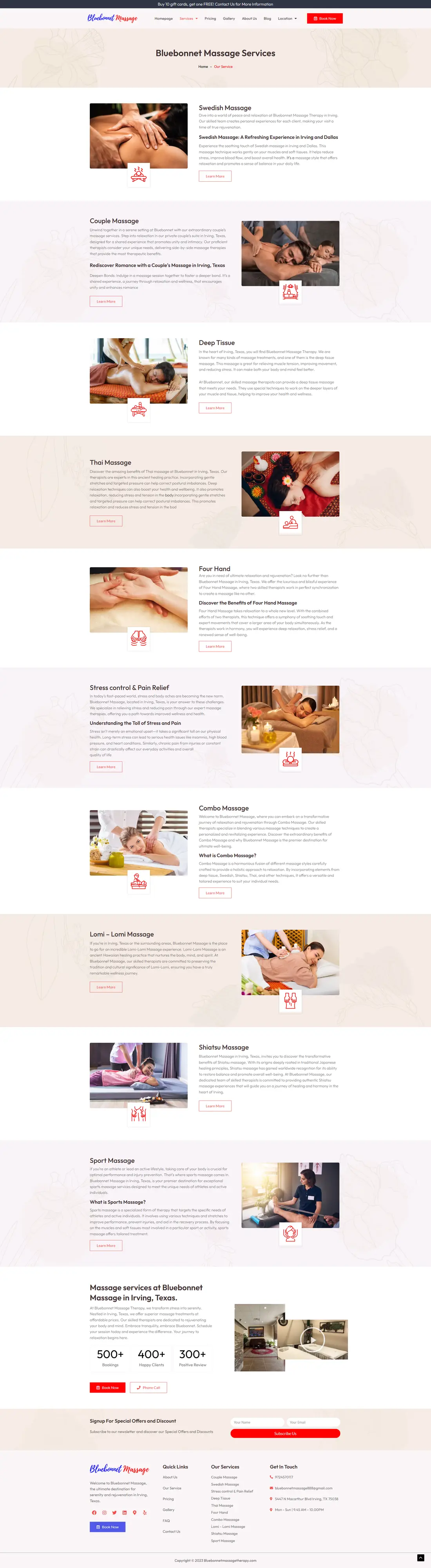Bluebonnet Massage — Services page design