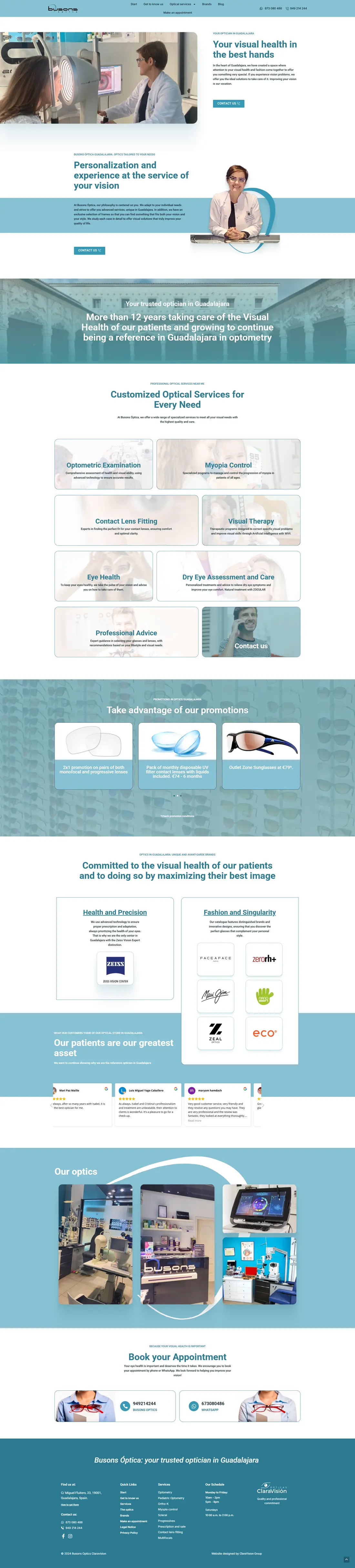 Busons Óptica — Homepage page design
