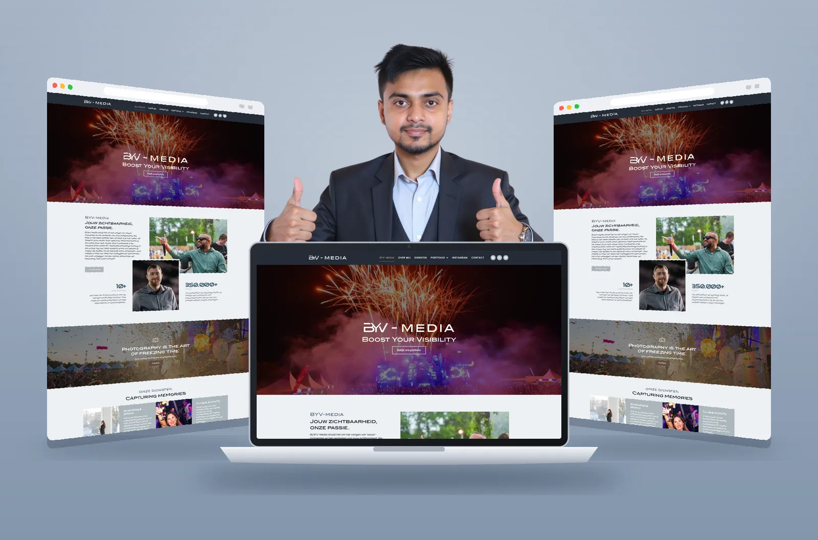 BYV Media website shown on laptop and browser mockups