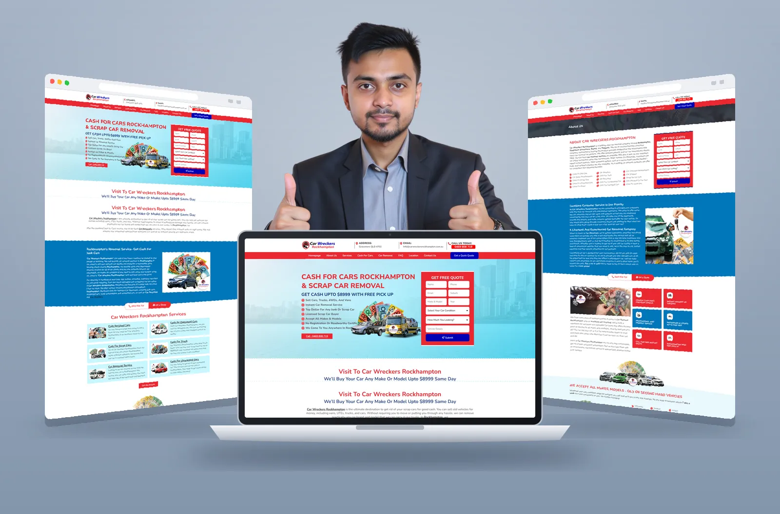 Car Wreckers Rockhampton website shown on laptop and browser mockups