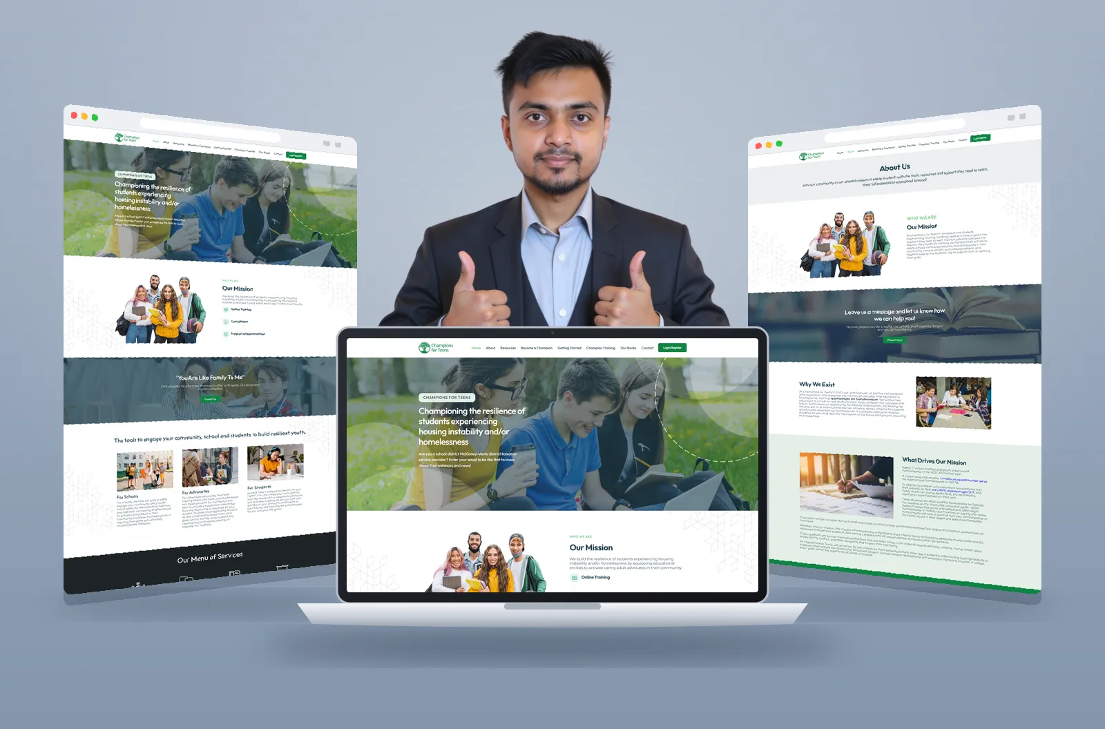 Champions4Teens website shown on laptop and browser mockups