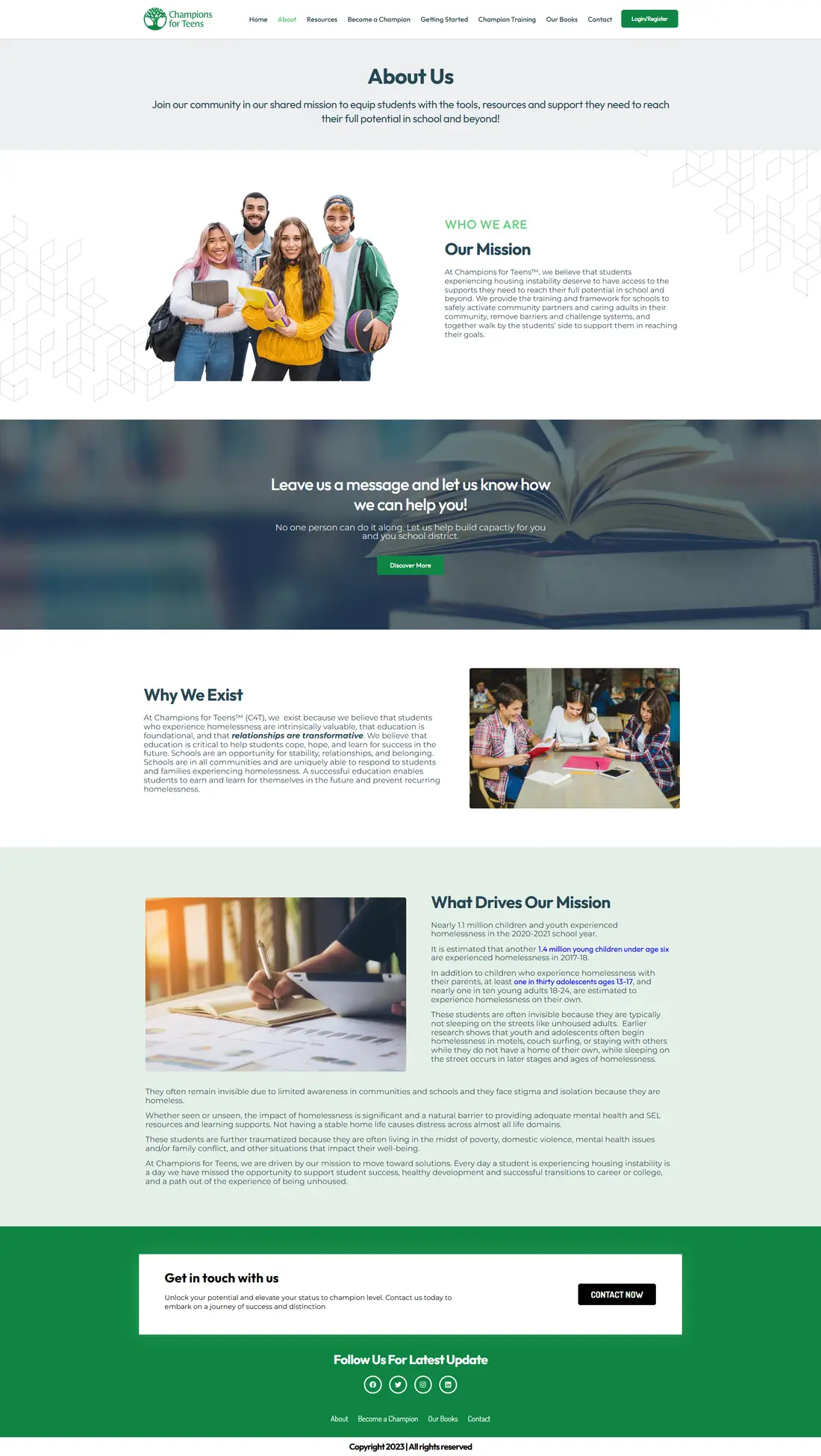 Champions4Teens — Page 2 page design