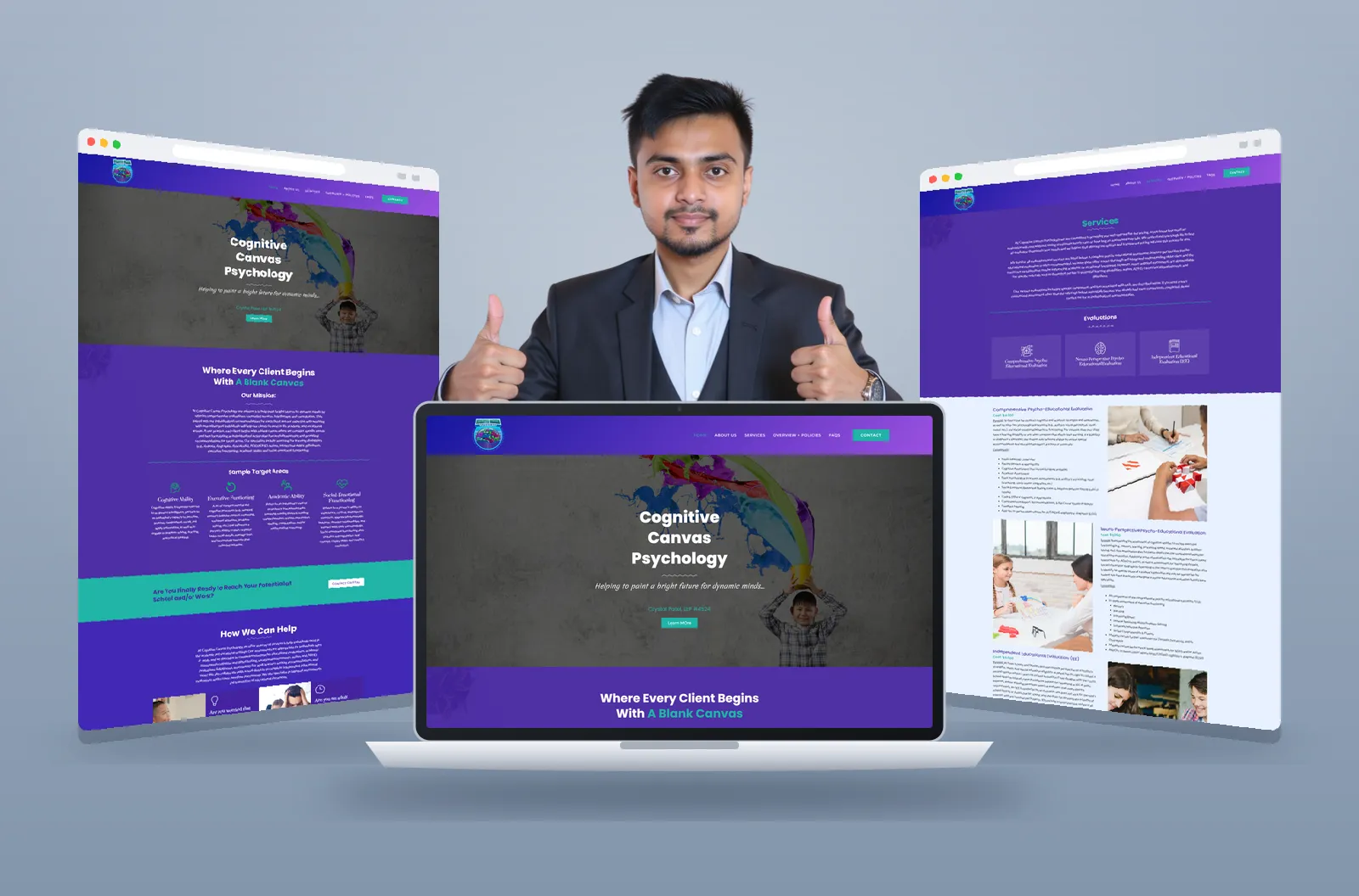 Cognitive Canvas Psychology website shown on laptop and browser mockups