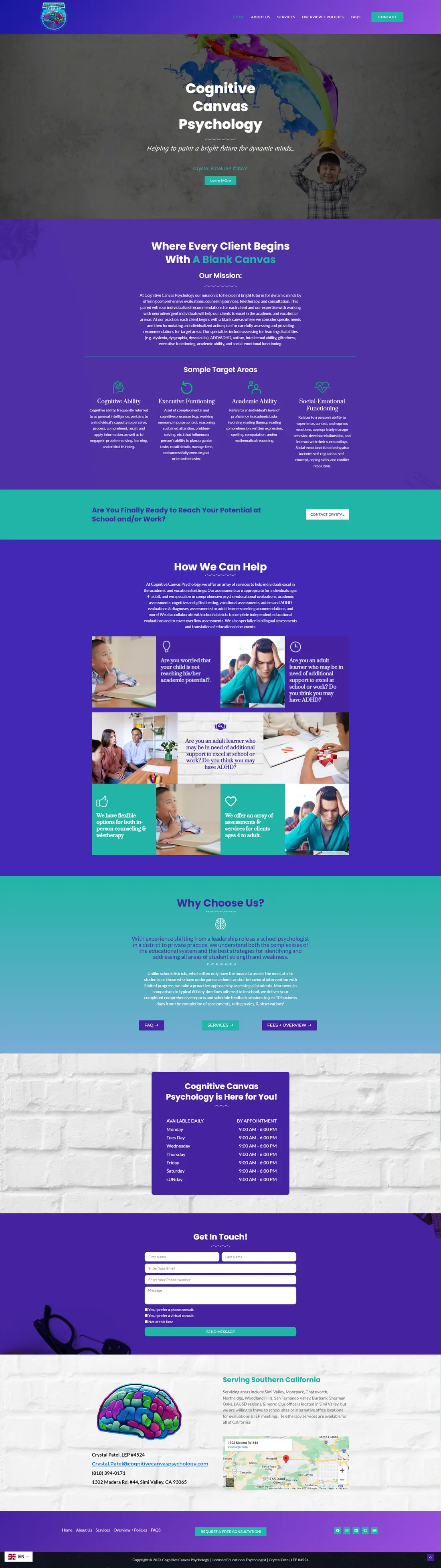 Cognitive Canvas Psychology — Homepage page design