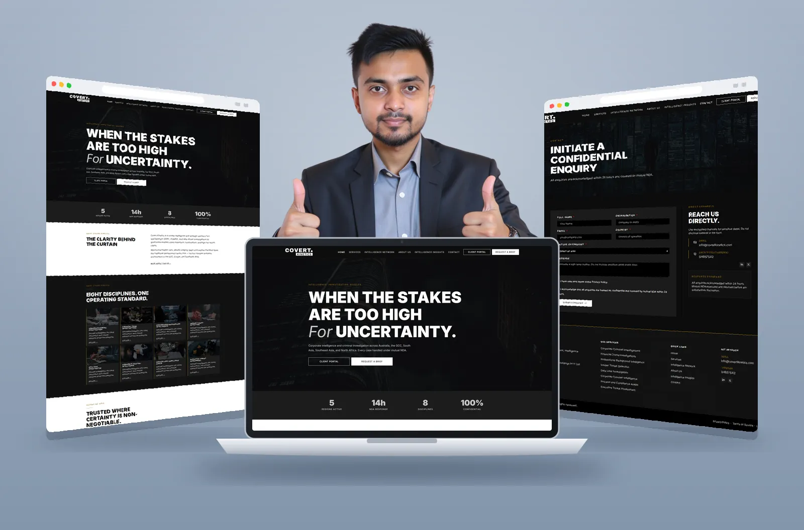 Covert Kinetics website shown on laptop and browser mockups