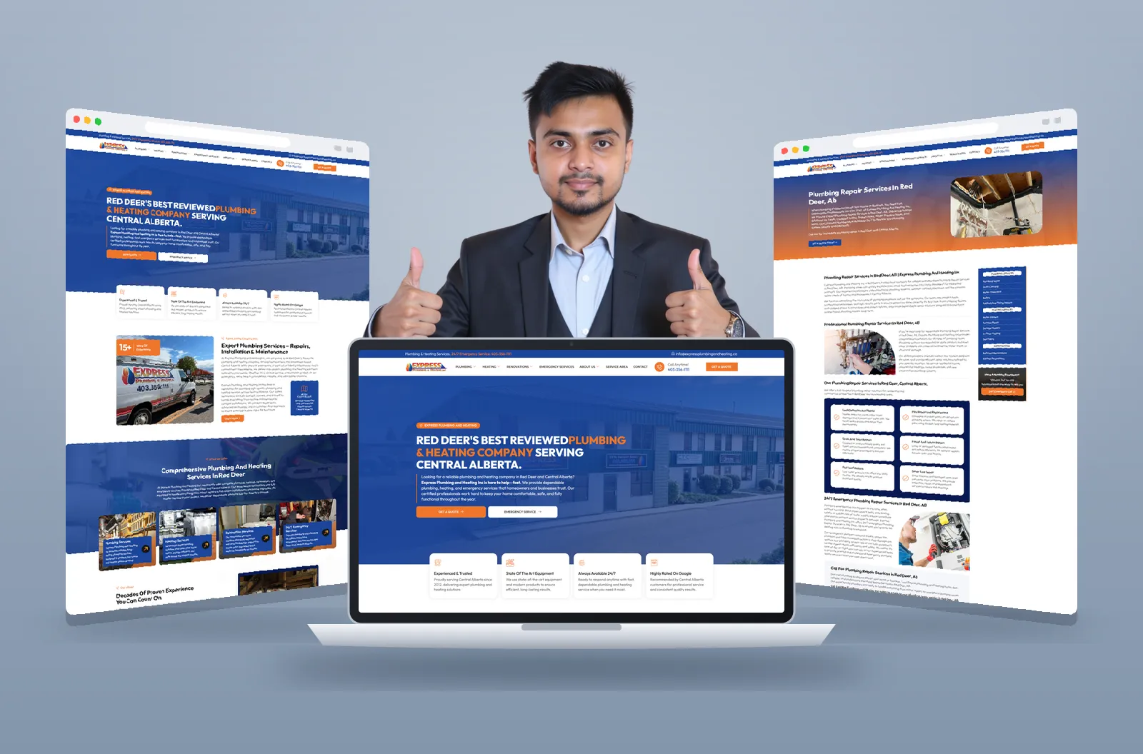 Express Plumbing & Heating website shown on laptop and browser mockups