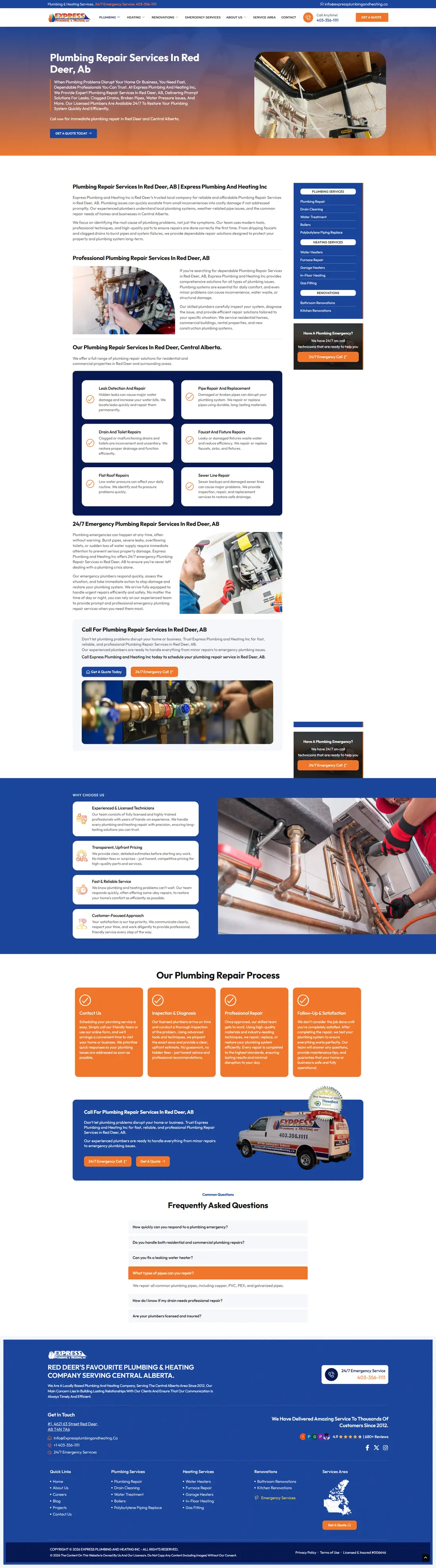 Express Plumbing & Heating — Service page page design