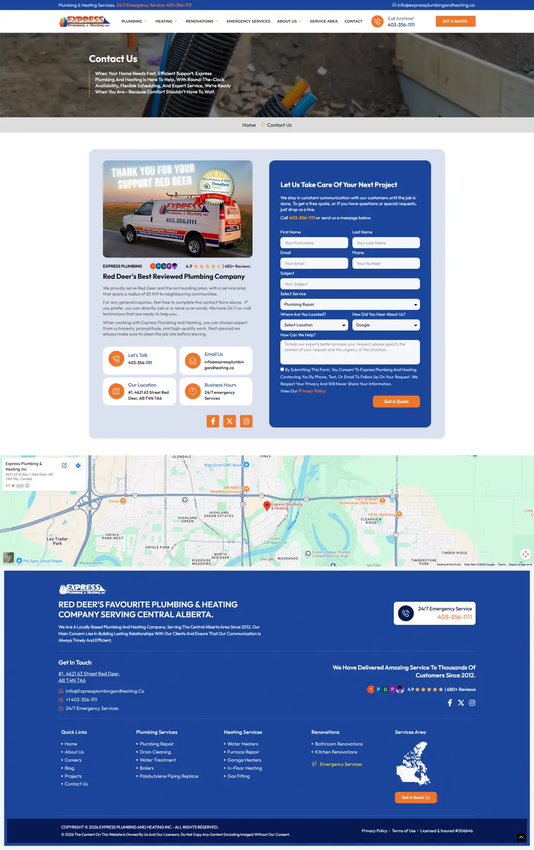 Express Plumbing & Heating — Contact page design