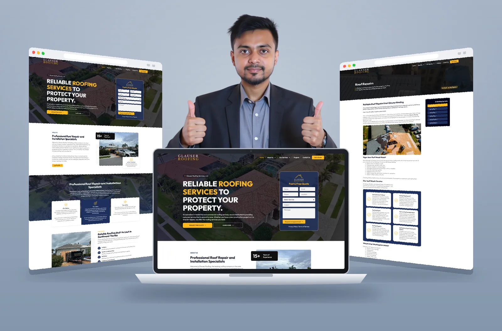 Glauser Roofing website mockup designed by Kazi Talat