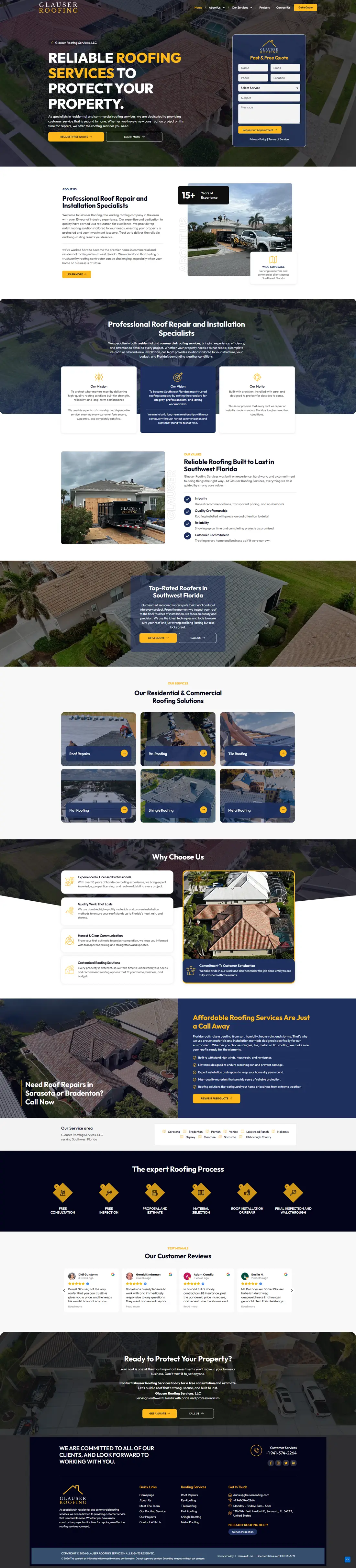 Glauser Roofing — Homepage page design