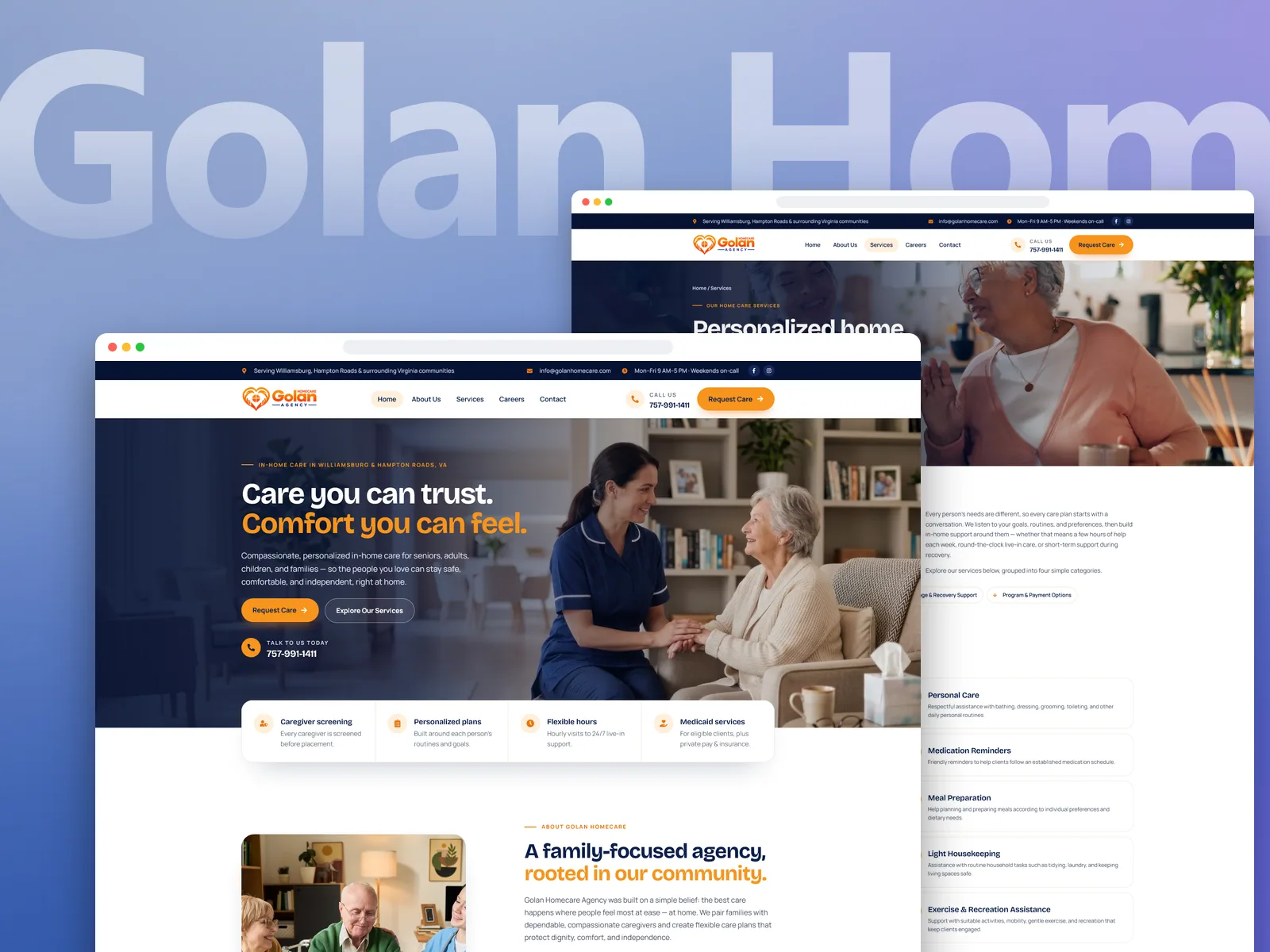 Home Care Agency Website, Virginia designed by Kazi Talat, shown on laptop and phone