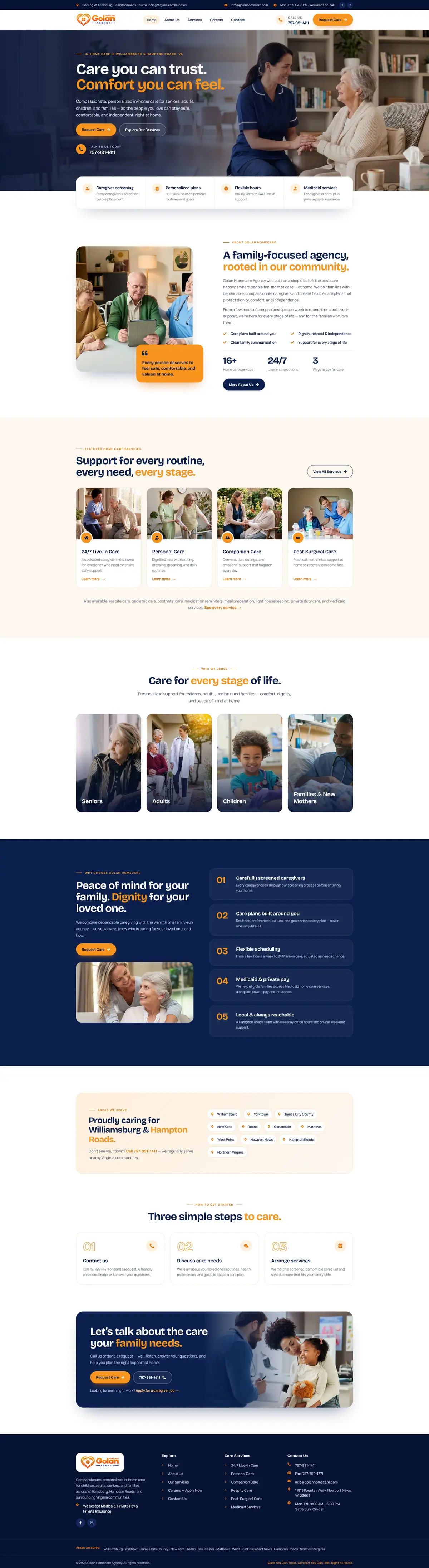 Home Care Agency Website, Virginia — Homepage design