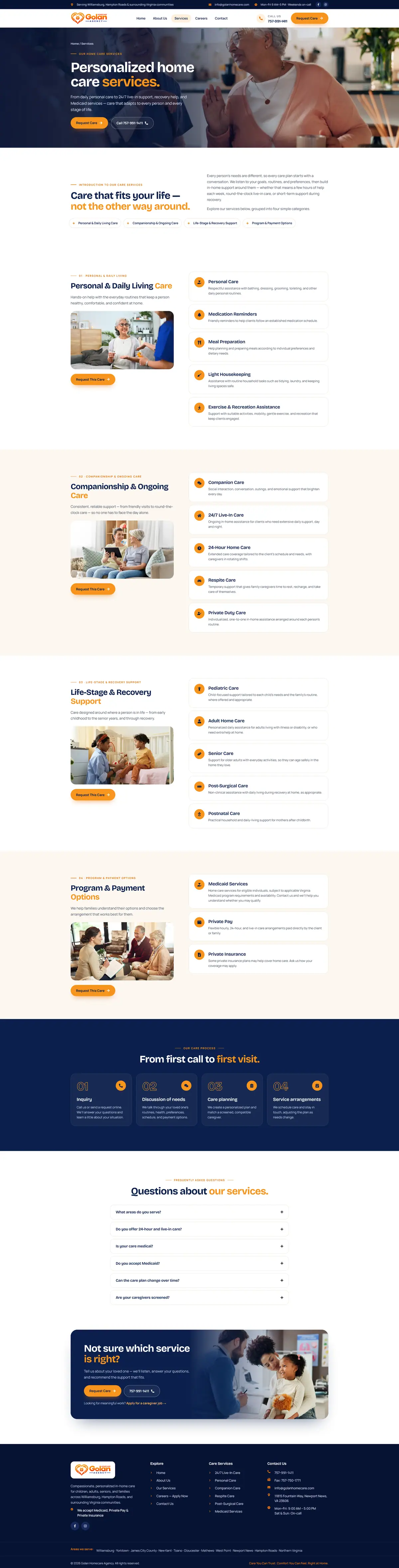 Home Care Agency Website, Virginia — Services design