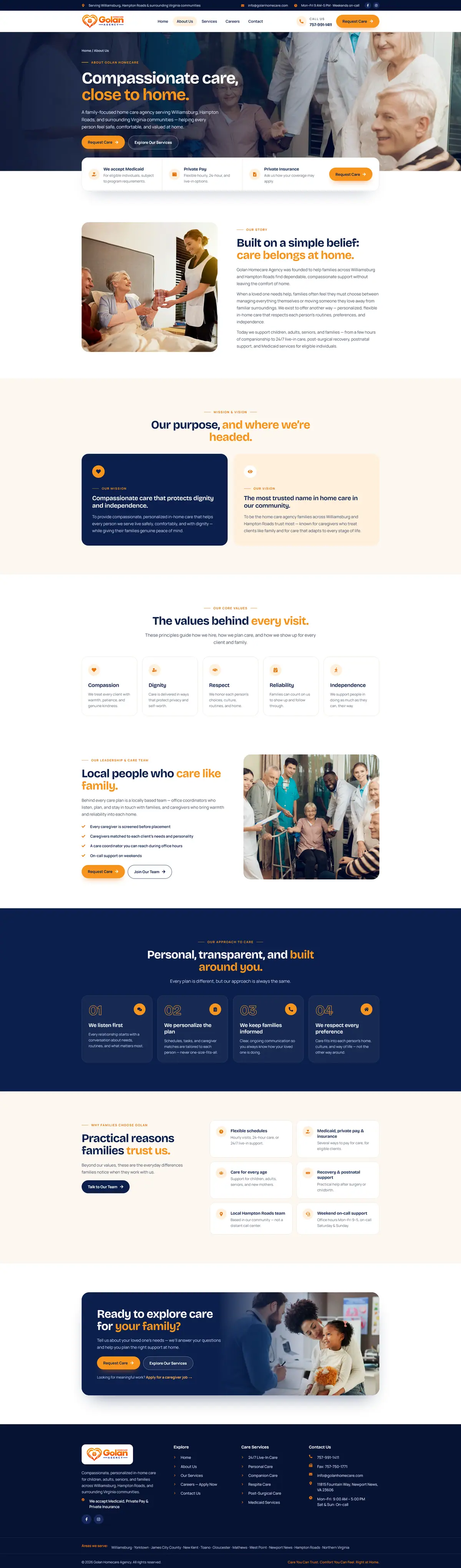 Home Care Agency Website, Virginia — About design