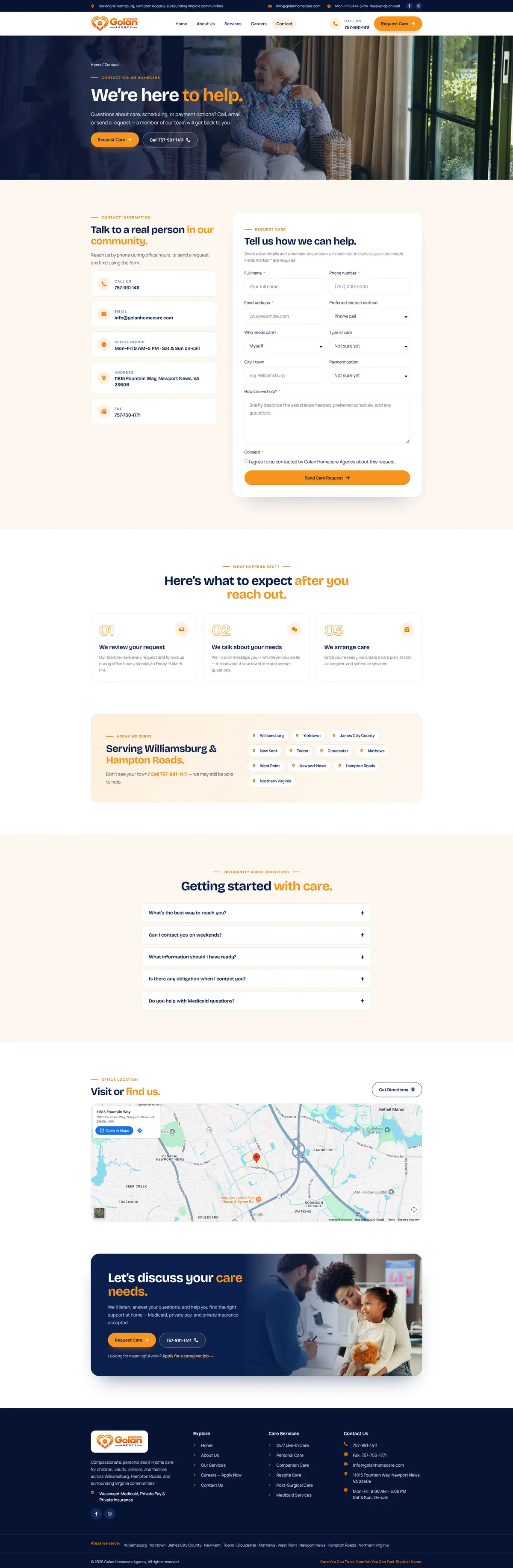 Home Care Agency Website, Virginia — Contact design