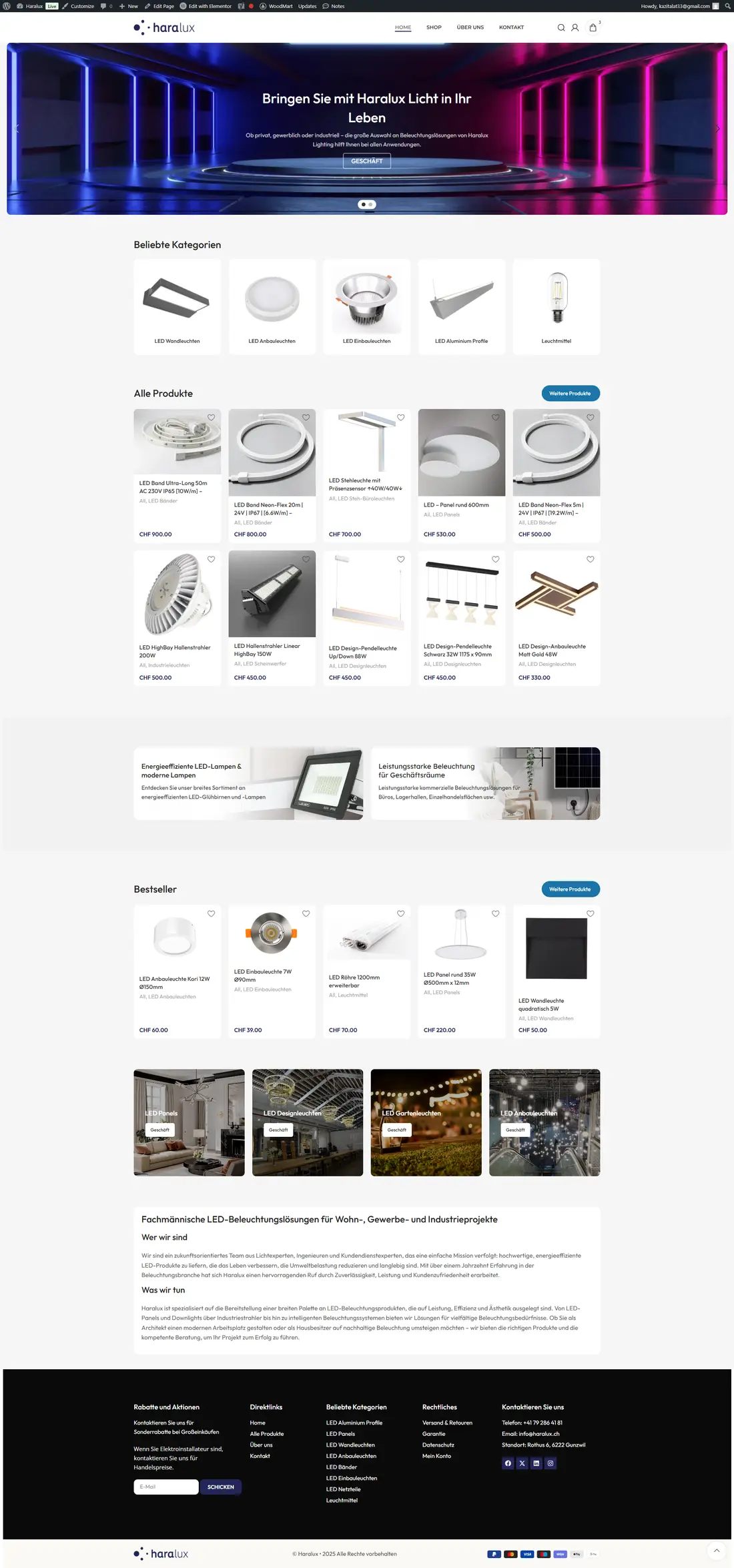 Haralux — Homepage page design