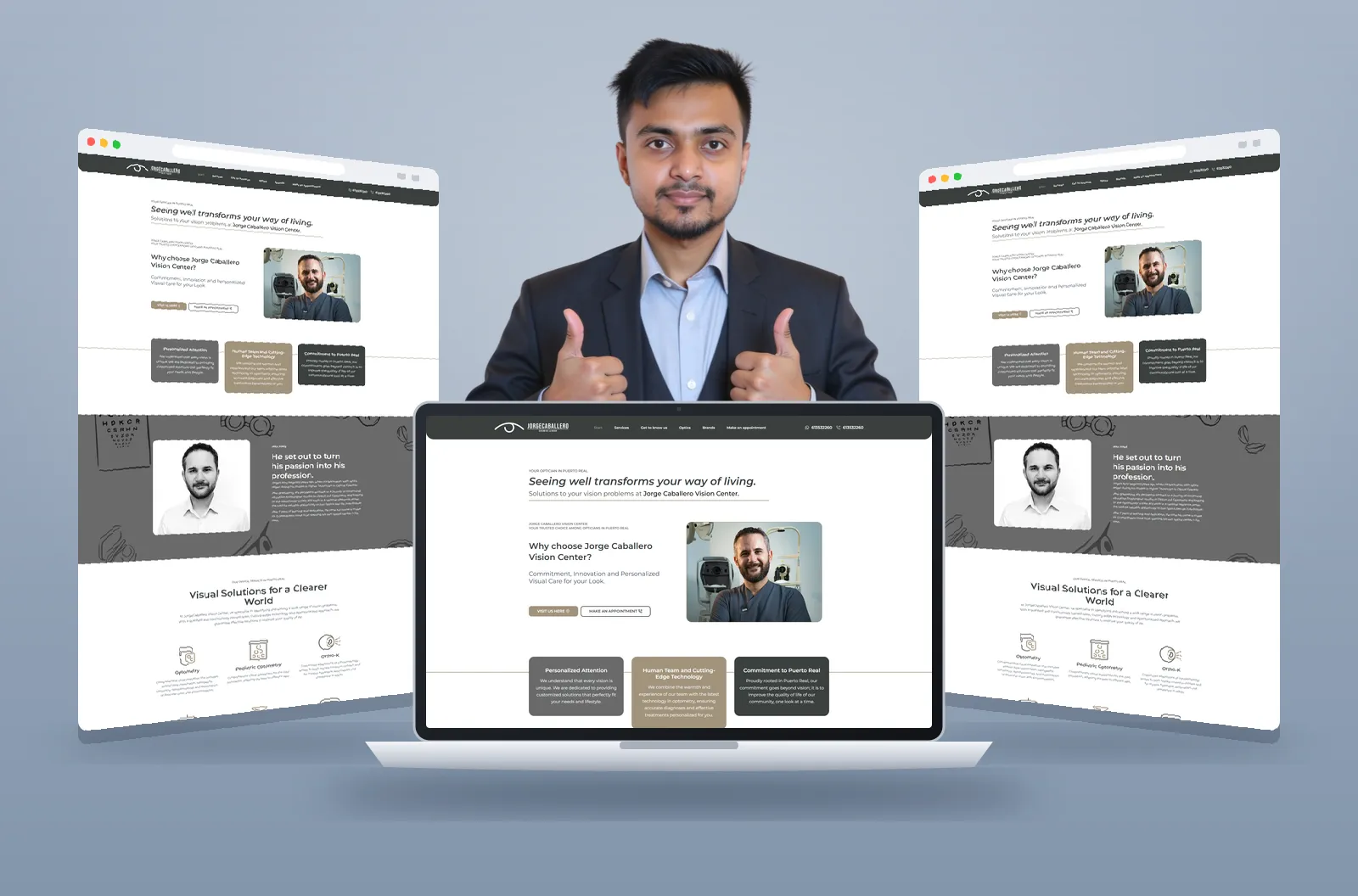 Jorge Caballero Vision Center website shown on laptop and browser mockups
