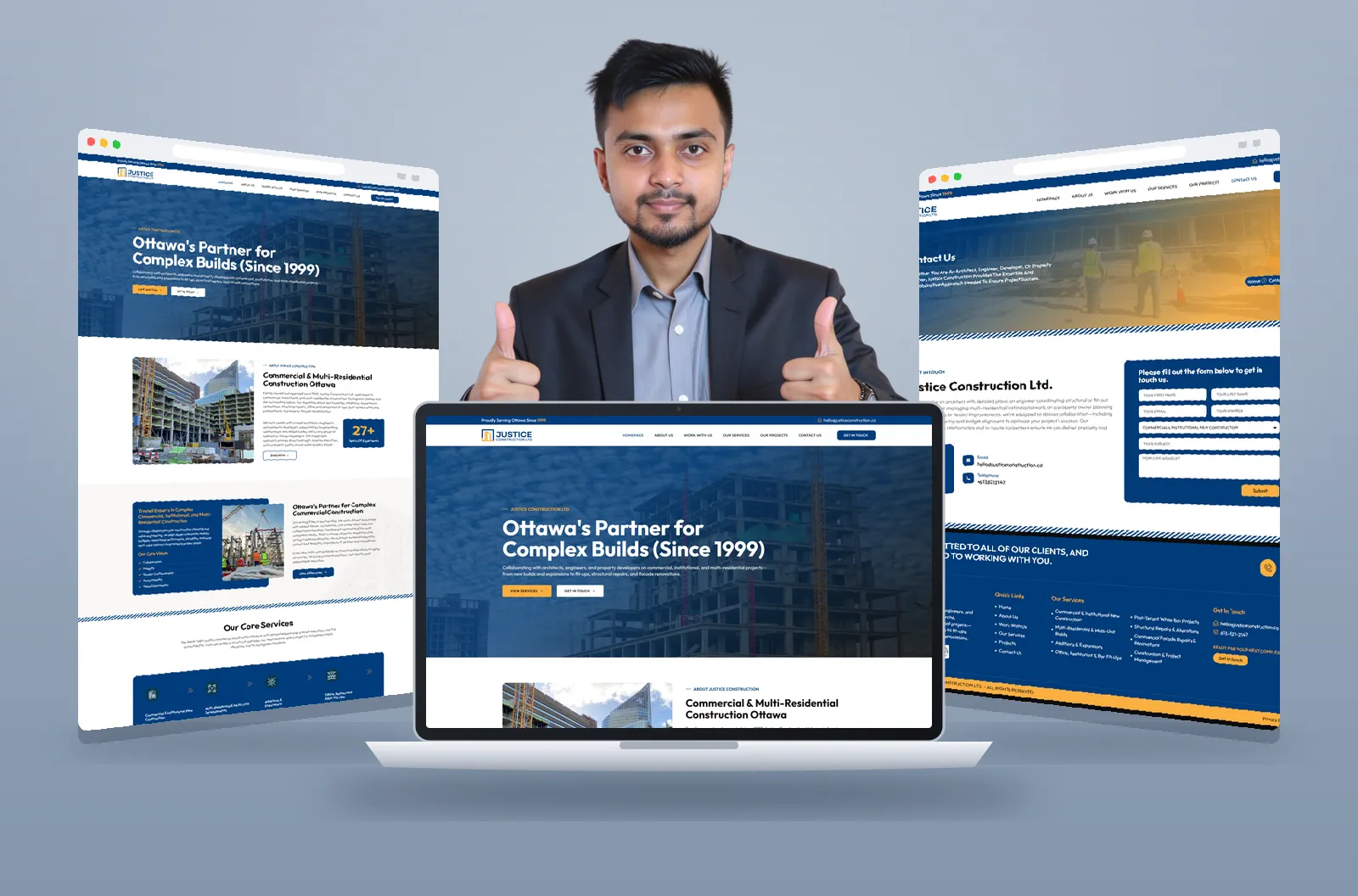 Justice Construction website mockup designed by Kazi Talat