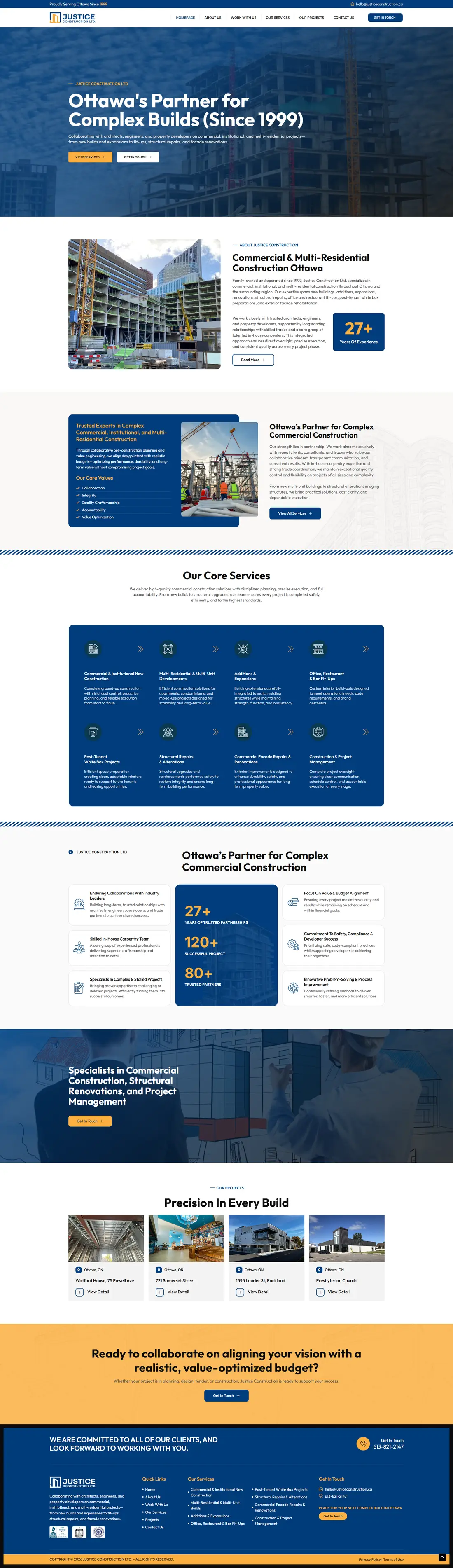 Justice Construction — Homepage page design