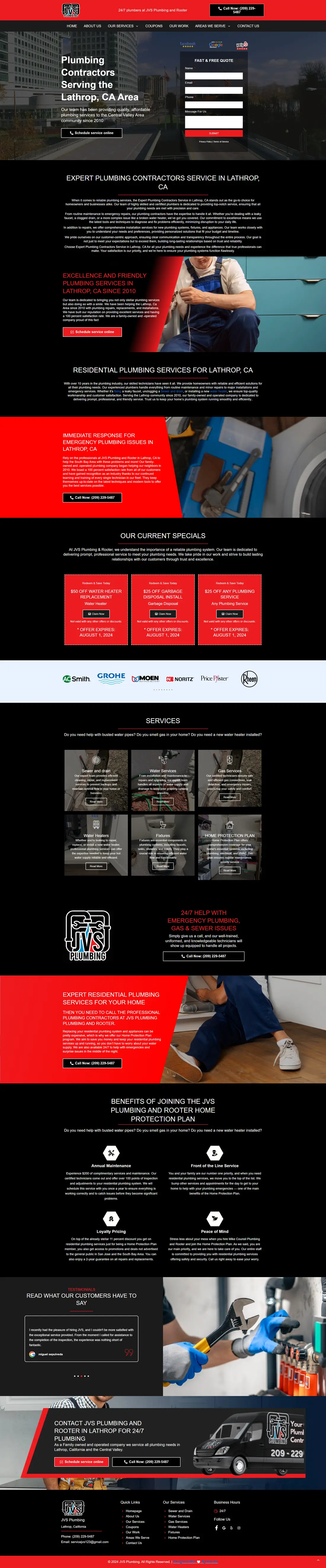 JVS Plumbing Contractors — Homepage page design