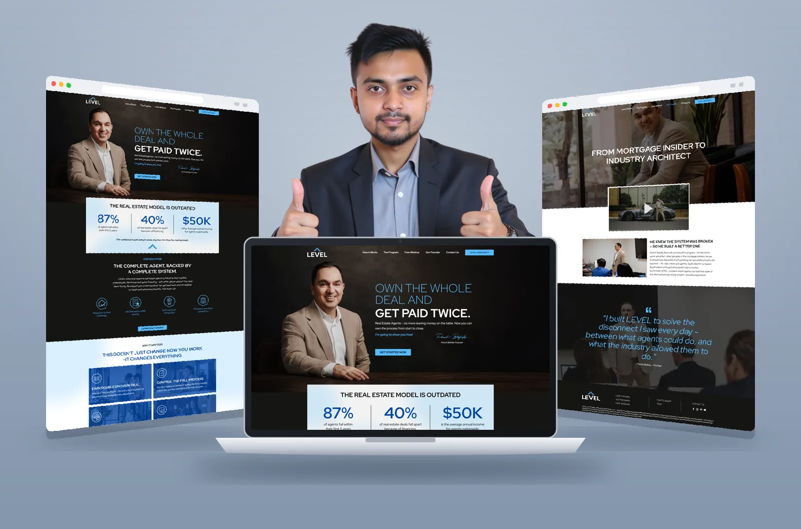 Level website shown on laptop and browser mockups