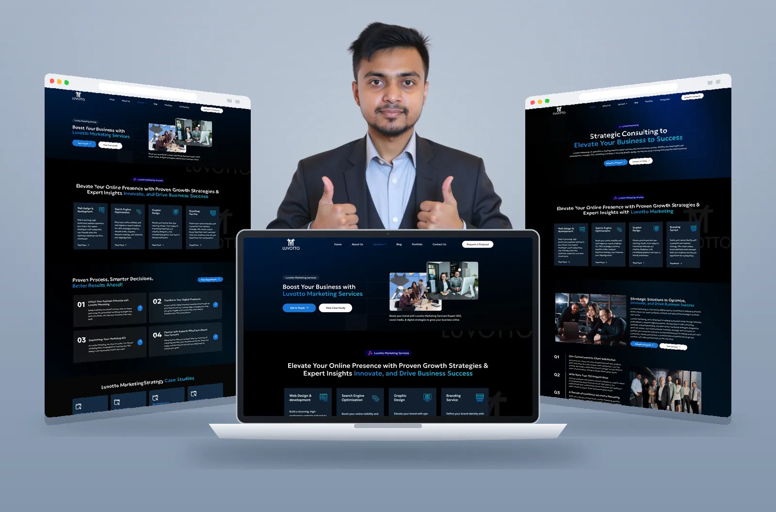 Luvotto Marketing website shown on laptop and browser mockups