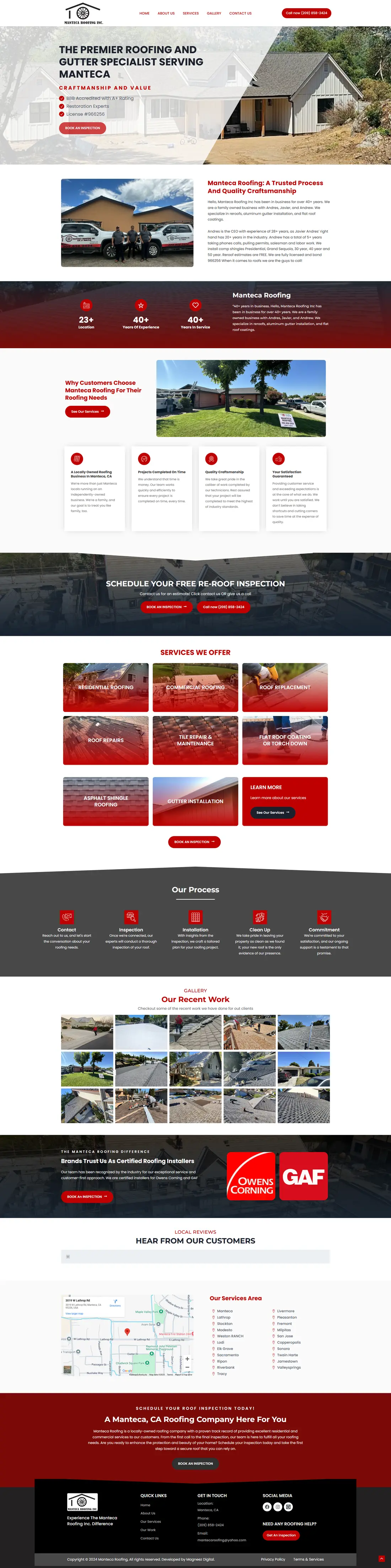Manteca Roofing — Homepage page design