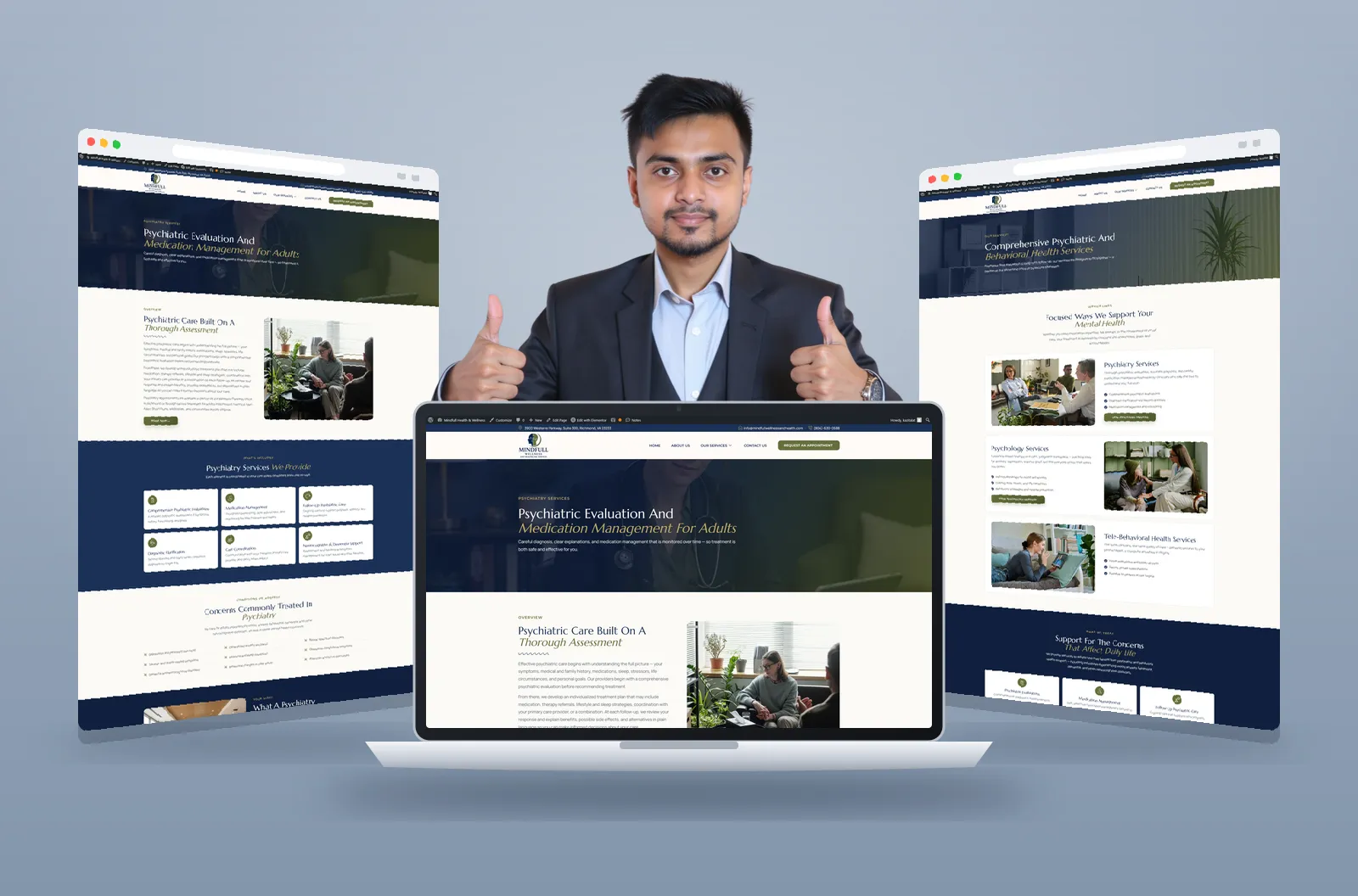 MindFull Wellness website shown on laptop and browser mockups