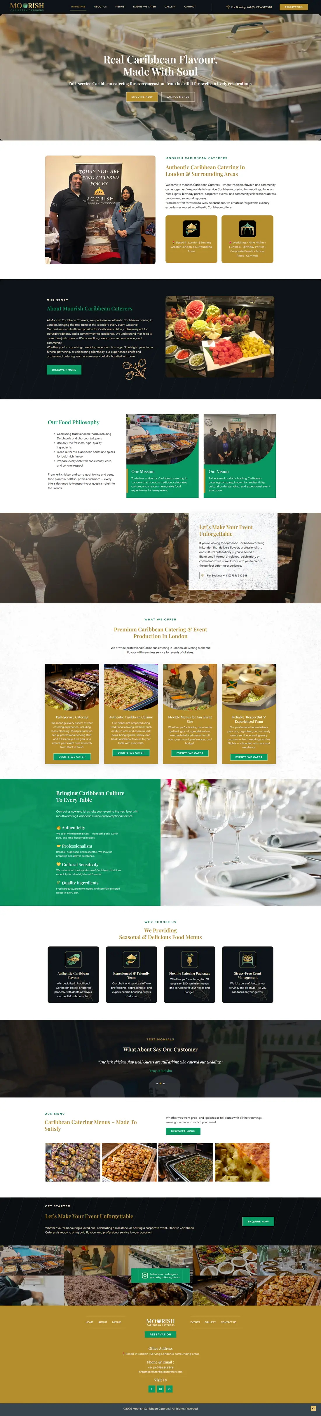 Moorish Caribbean Caterers — Homepage page design