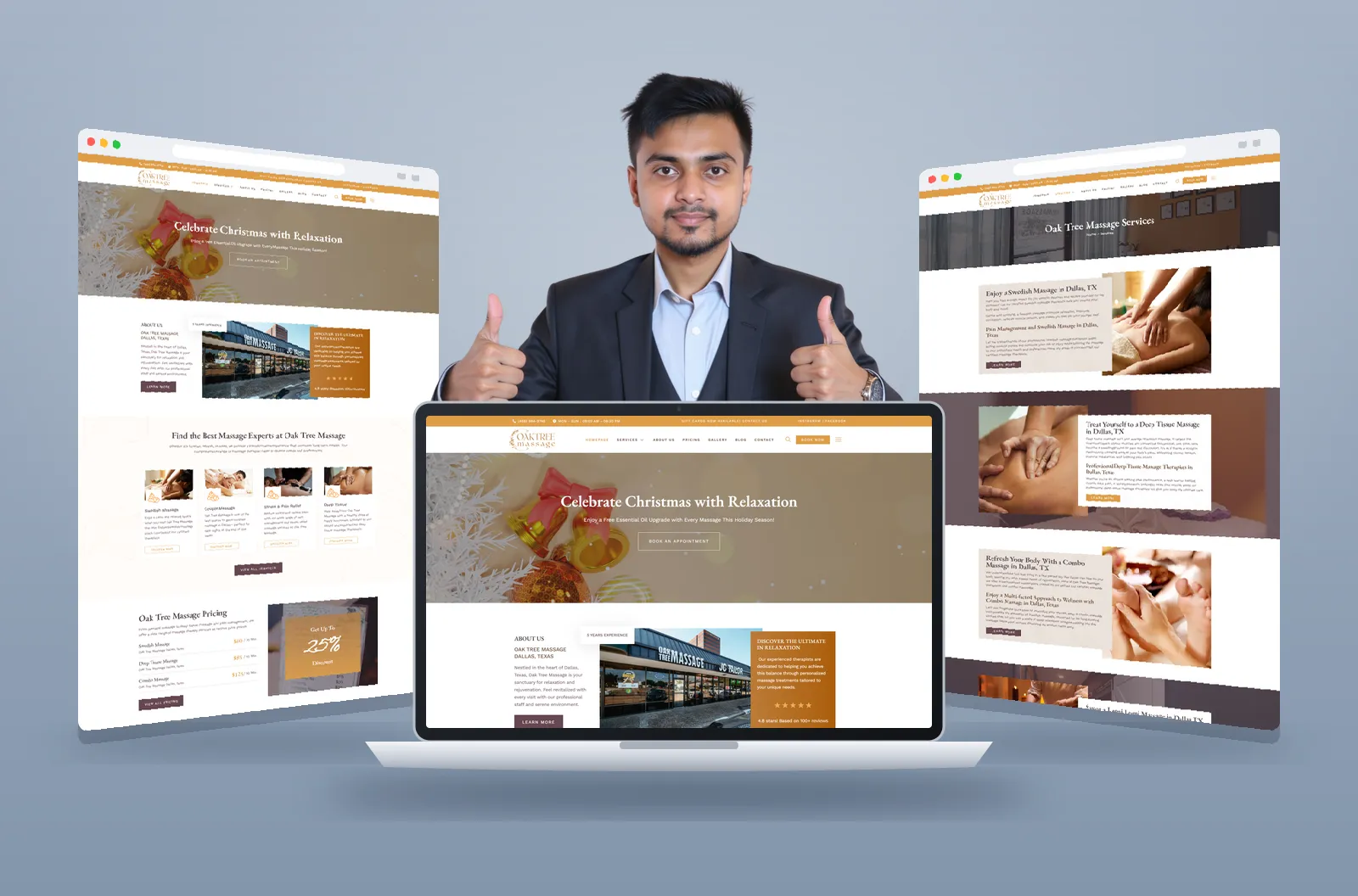 Oak Tree Massage website shown on laptop and browser mockups