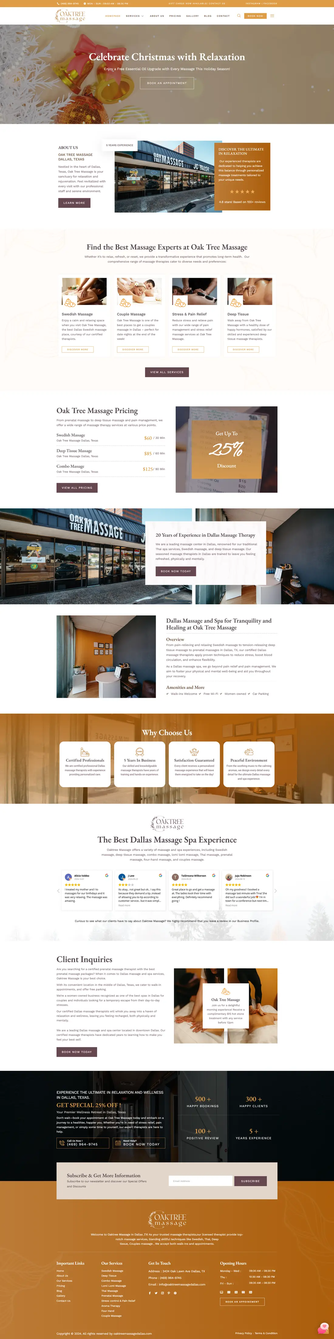 Oak Tree Massage — Homepage page design