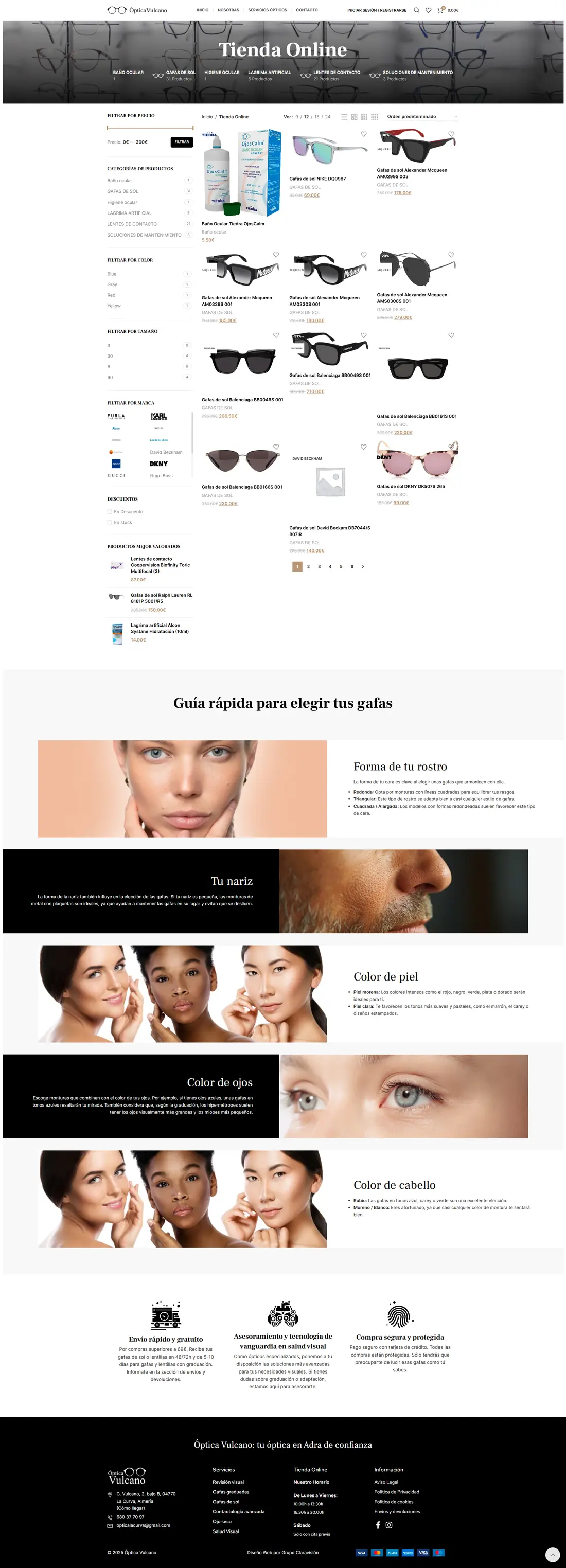 Óptica Vulcano — Homepage page design