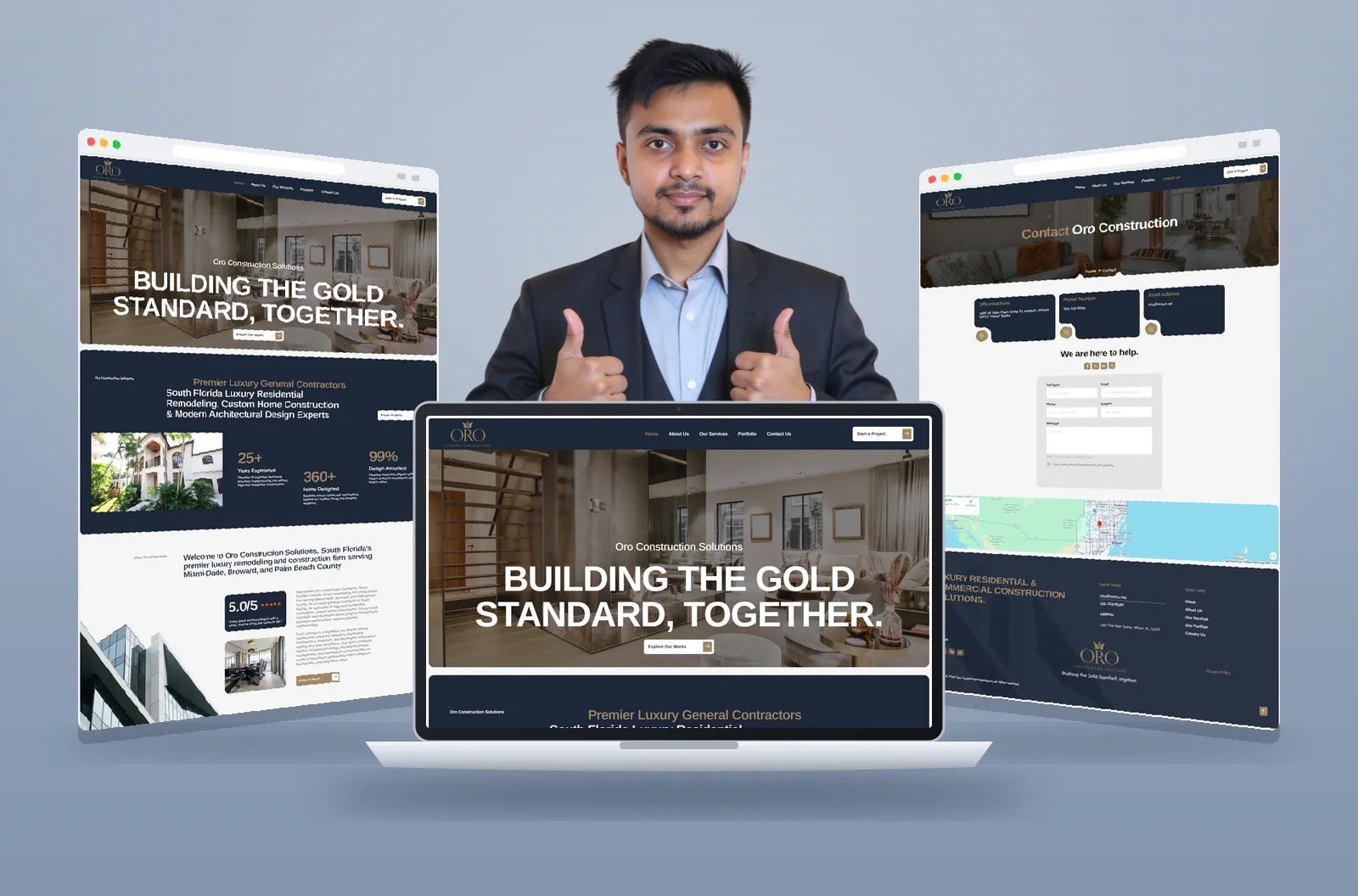 Oro Construction Solutions website shown on laptop and browser mockups