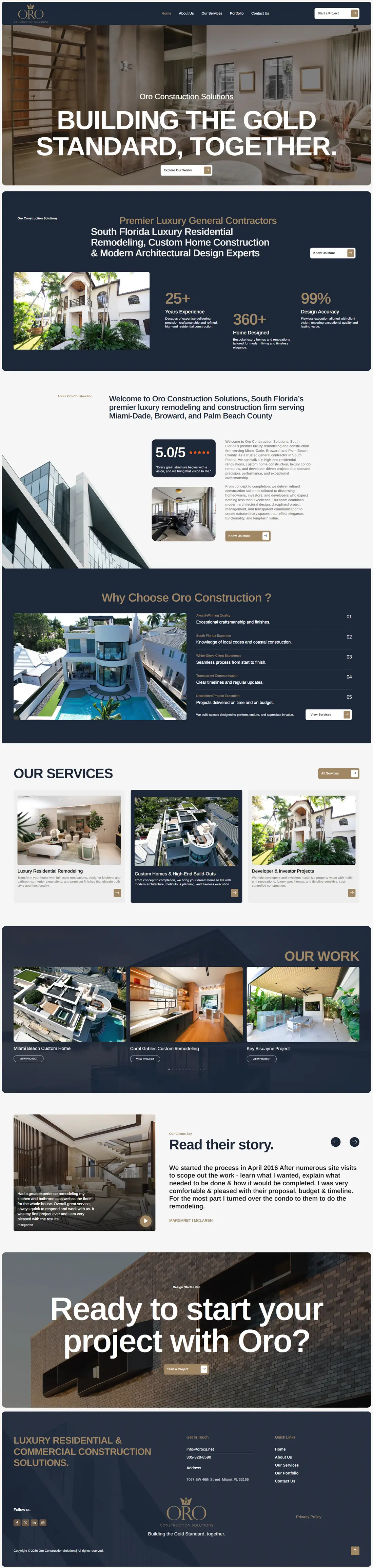 Oro Construction Solutions — Homepage page design