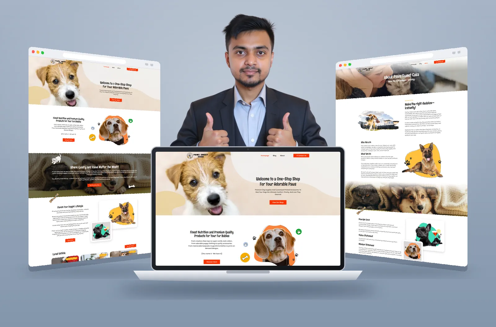 Paws Sweet Casa website shown on laptop and browser mockups