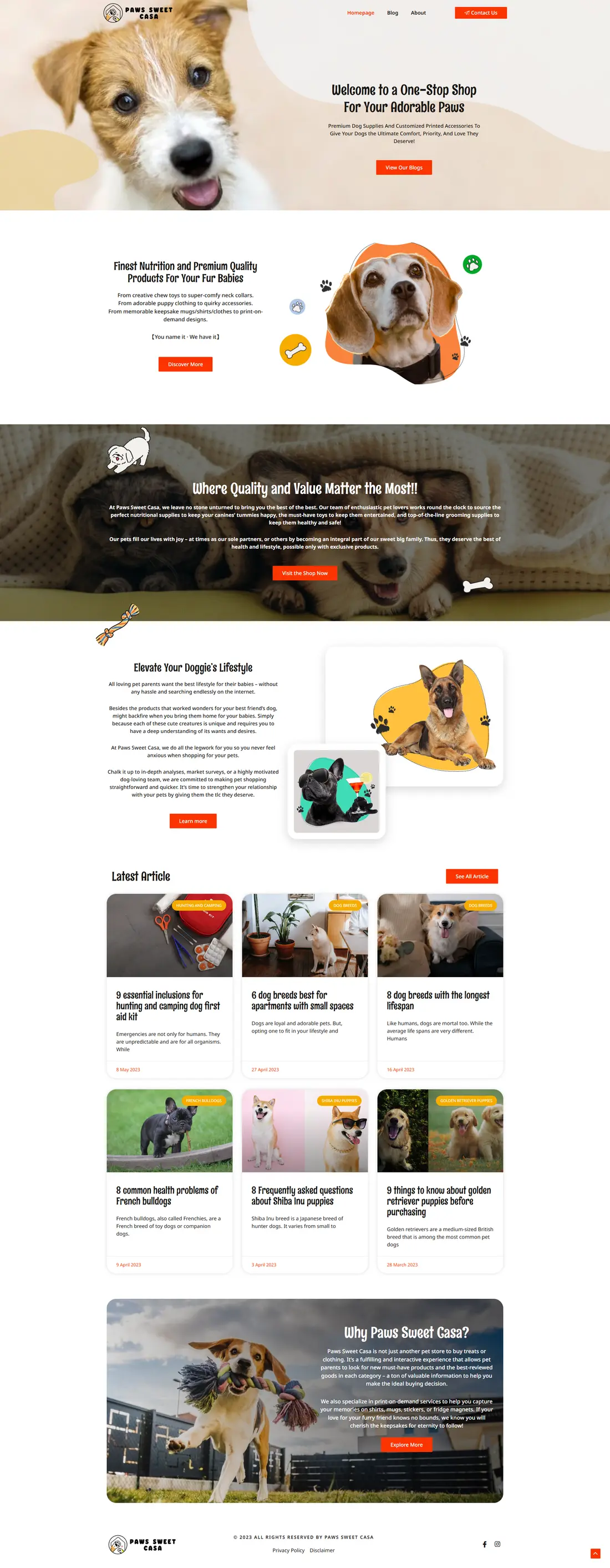 Paws Sweet Casa — Homepage page design