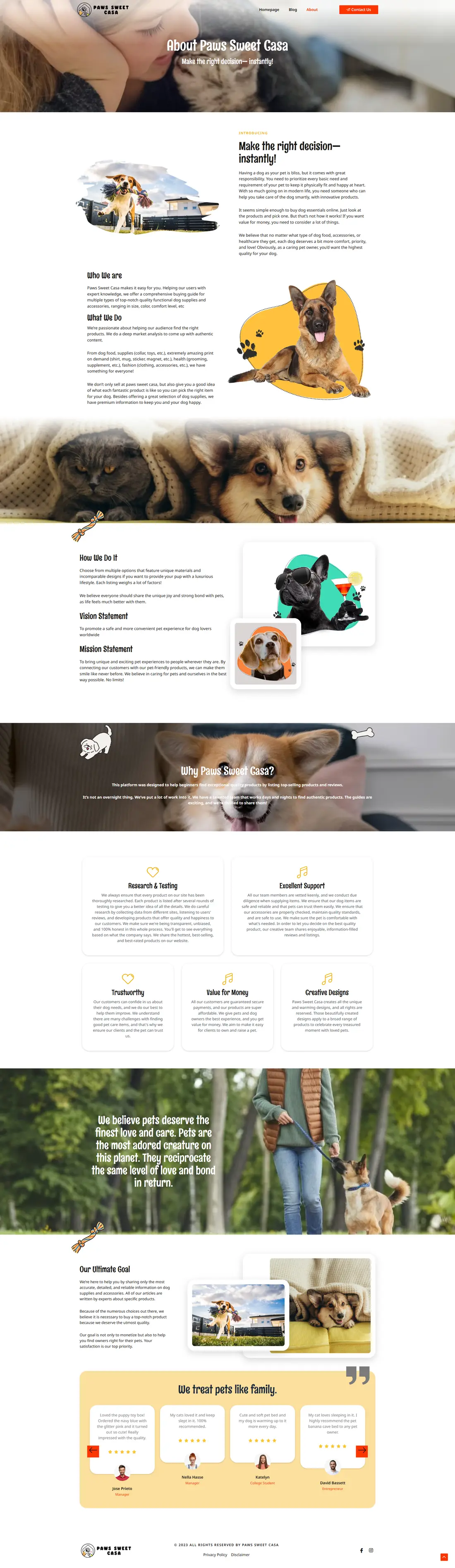 Paws Sweet Casa — About page design