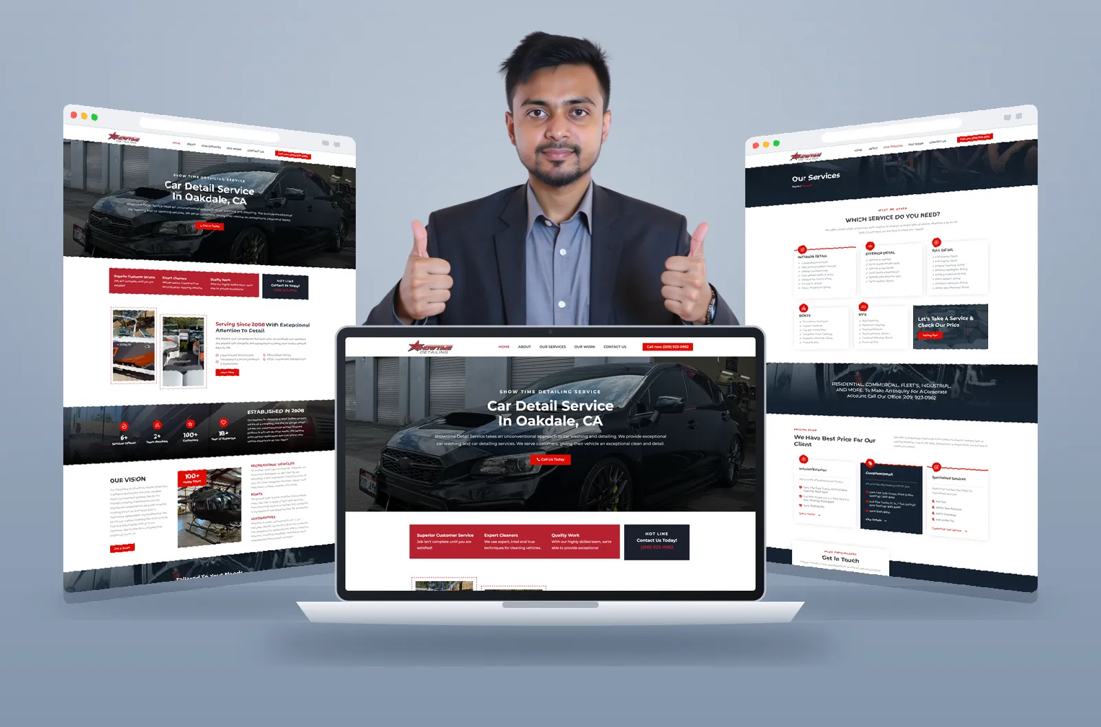 Show Time Detailing website shown on laptop and browser mockups