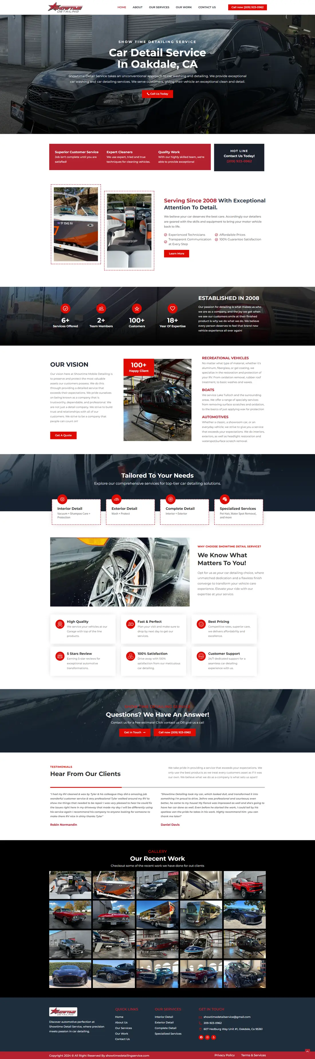Show Time Detailing — Homepage page design