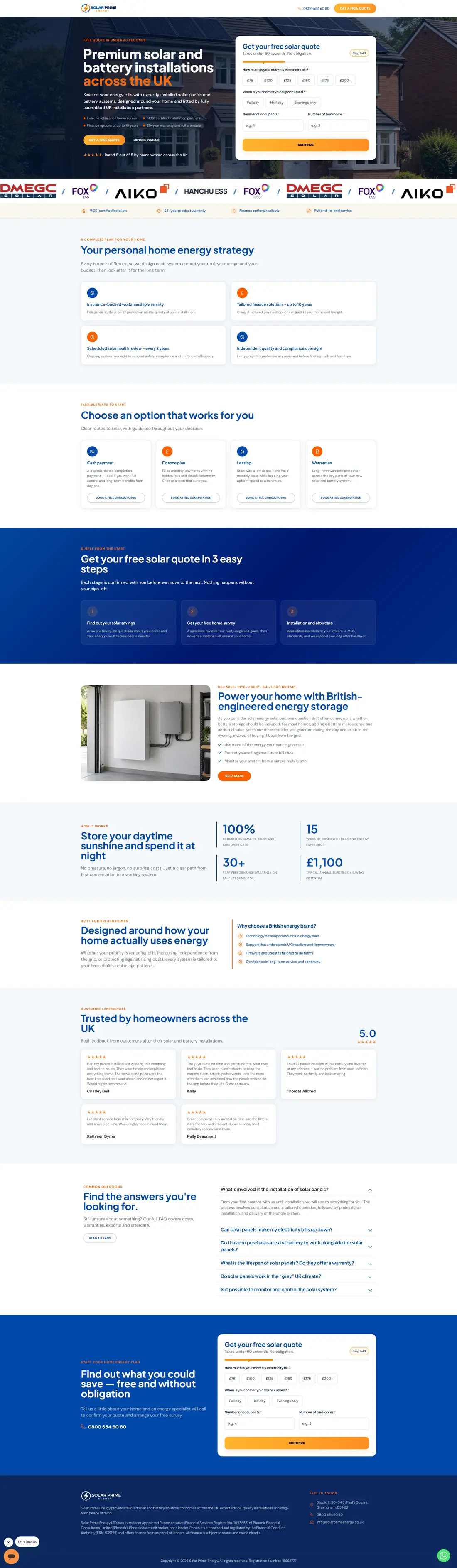 SolarPrime — Homepage page design